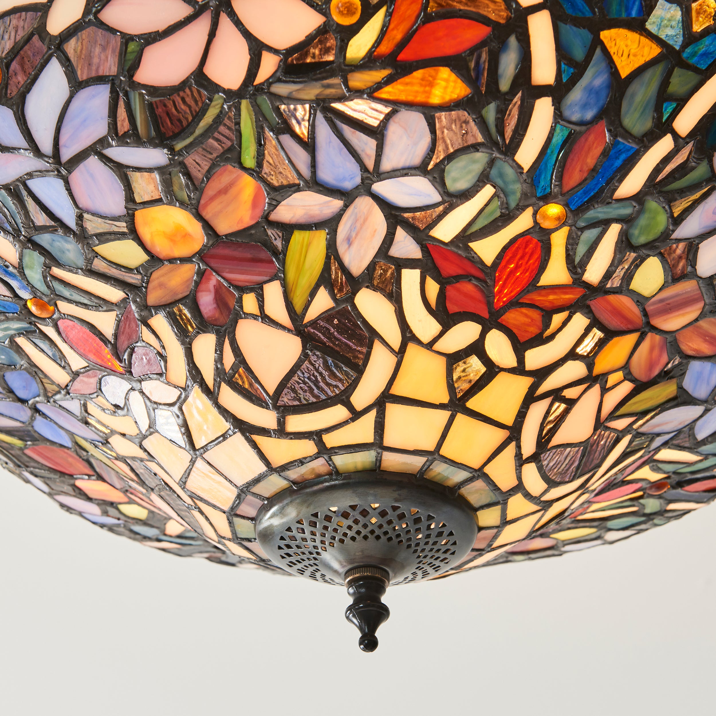 Interiors 1900 Sullivan 3 Light Semi Flush Pendant -Handcrafted Tiffany Style Glass
