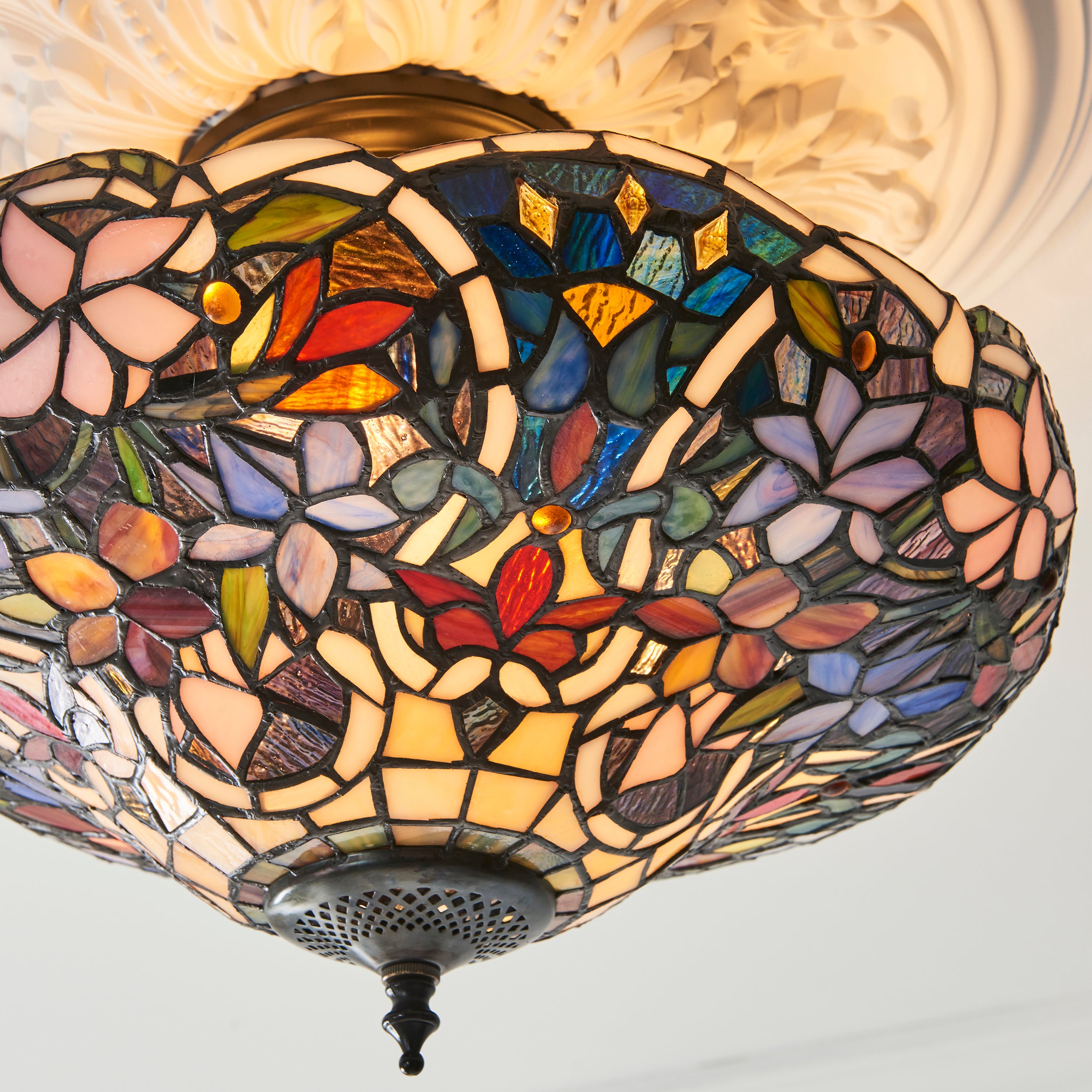 Interiors 1900 Sullivan 3 Light Semi Flush Pendant -Handcrafted Tiffany Style Glass