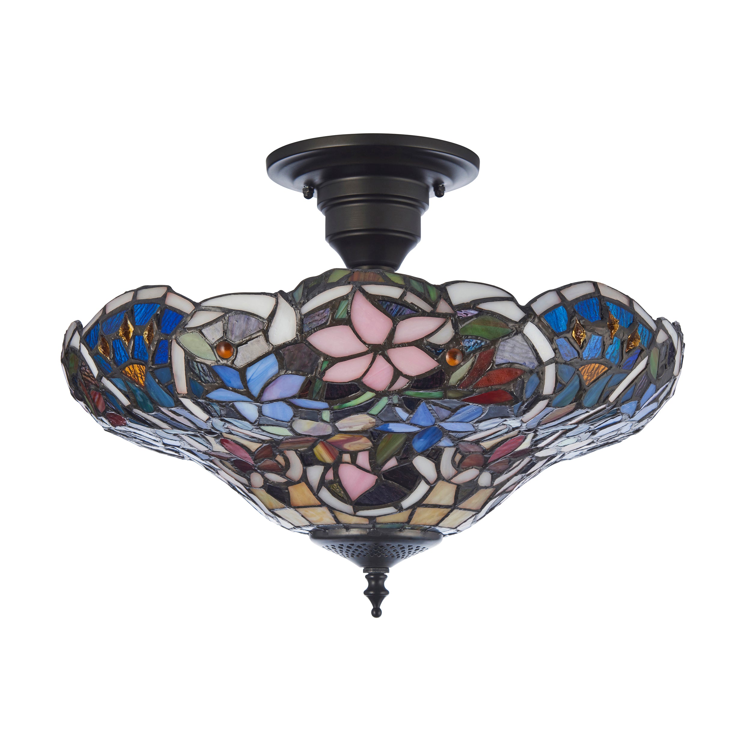 Interiors 1900 Sullivan 3 Light Semi Flush Pendant -Handcrafted Tiffany Style Glass