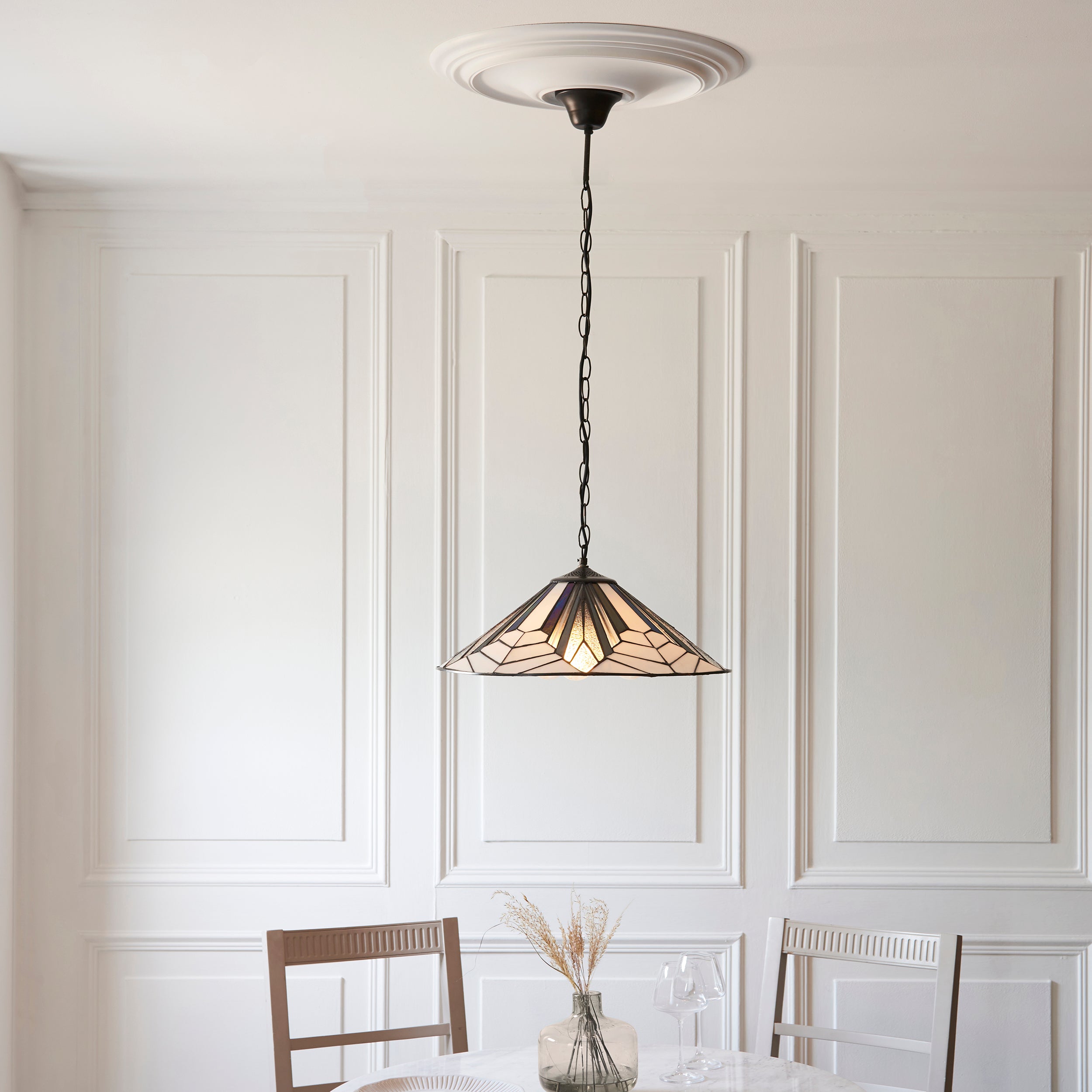 Interiors 1900 Astoria 3 Light Pendant - Handcrafted Tiffany Style Glass