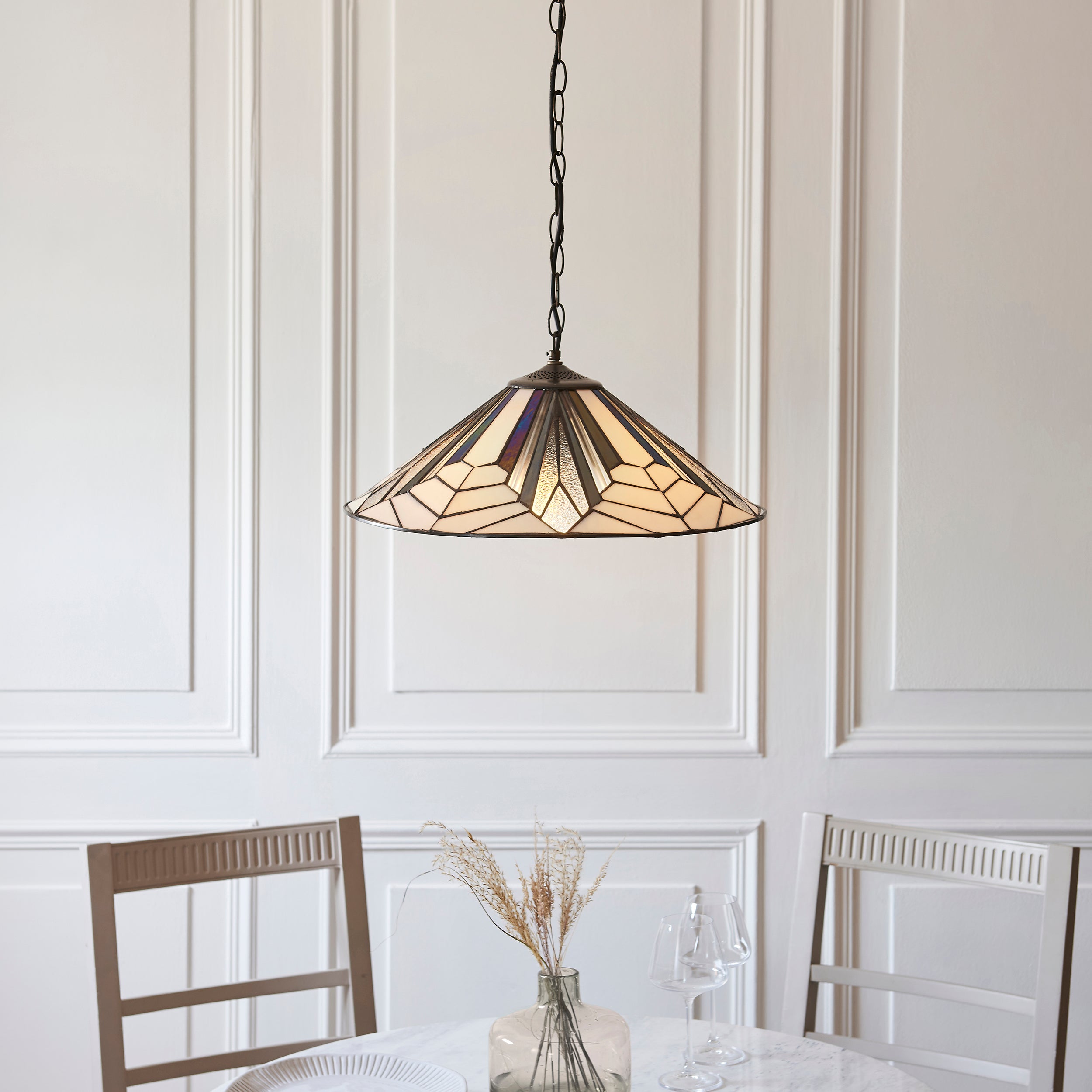 Interiors 1900 Astoria 3 Light Pendant - Handcrafted Tiffany Style Glass