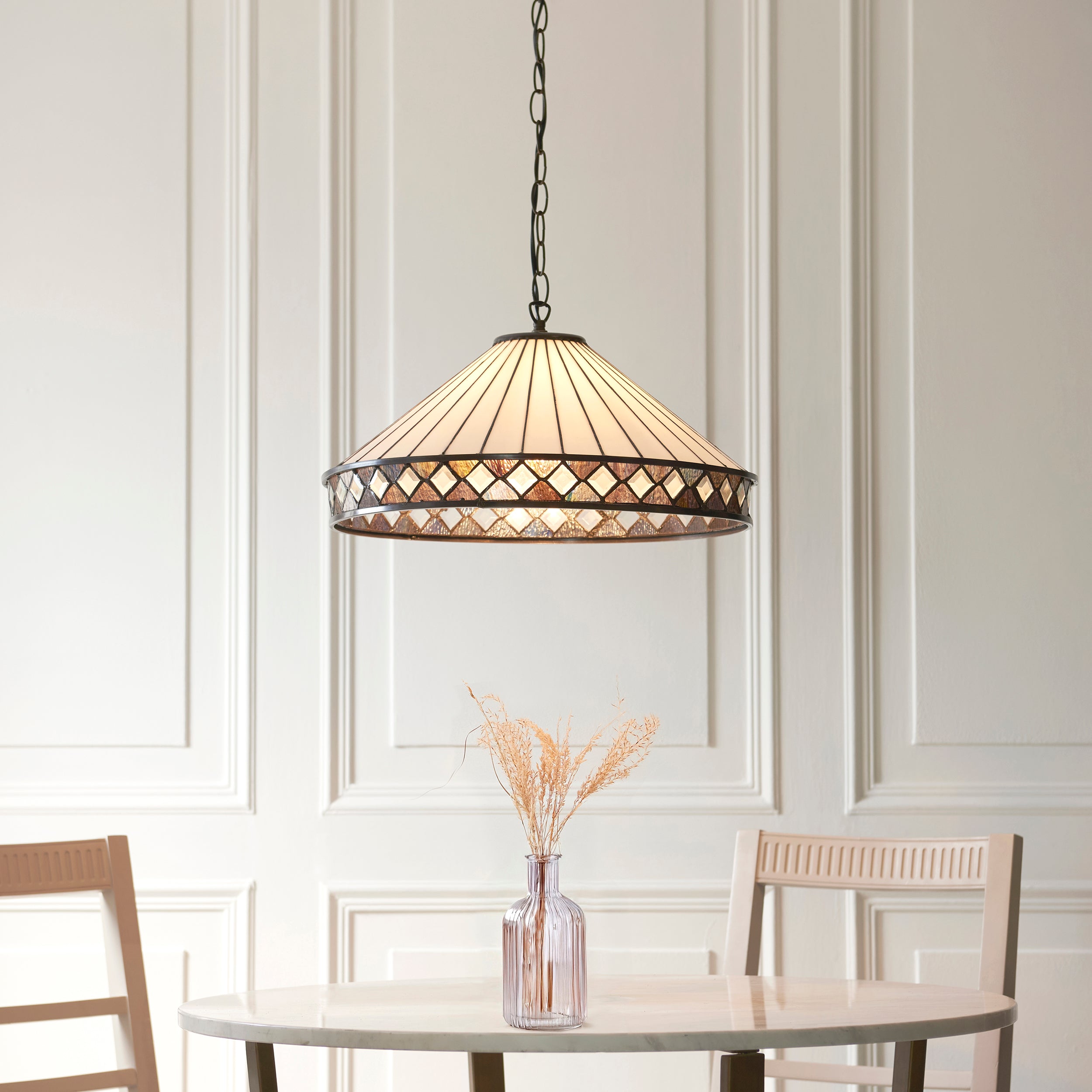 Interiors 1900 Fargo 3 Light Pendant - Handcrafted Tiffany Style Glass