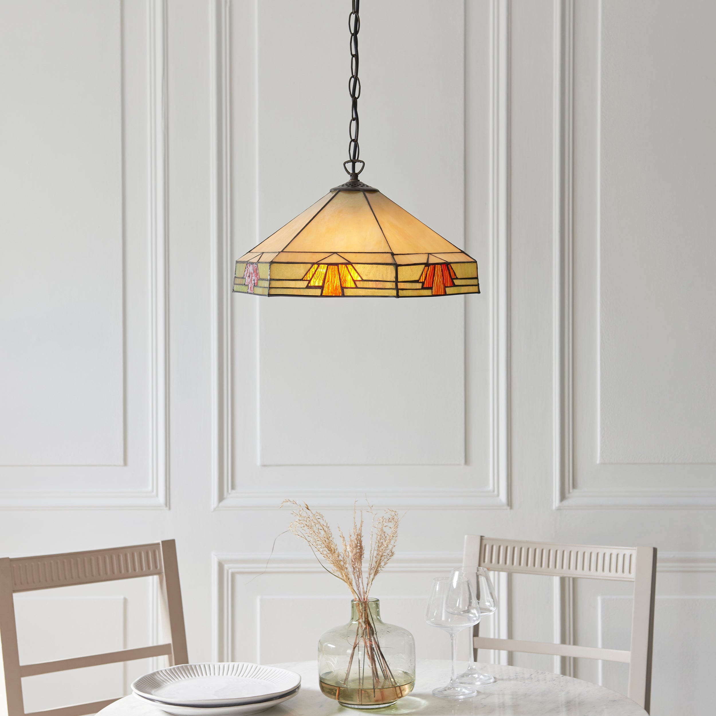 Interiors 1900 Nevada 3 Light Pendant - Handcrafted Tiffany Style Glass