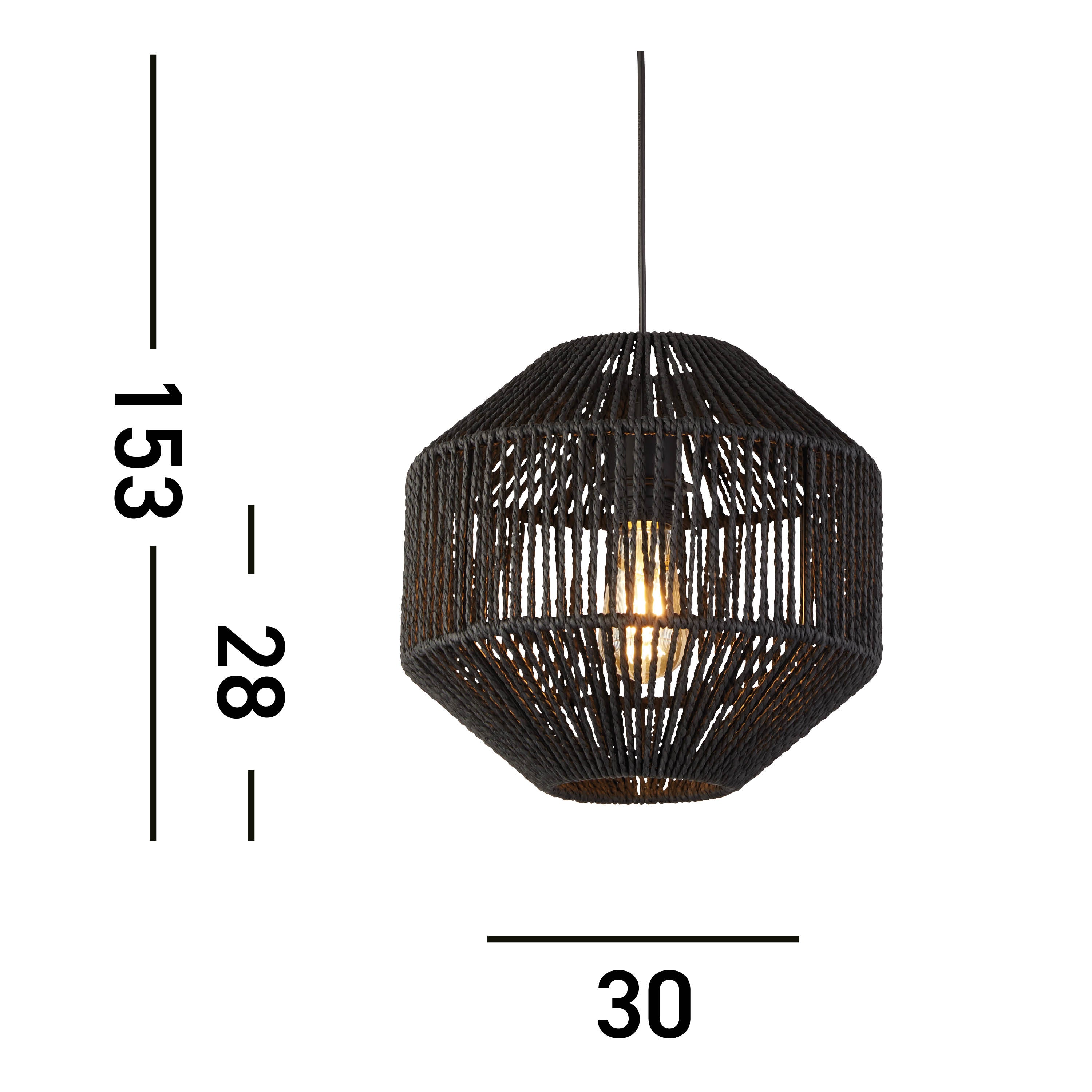Searchlight Wyatt Wicker Ceiling Pendant - Black Wyatt Wicker