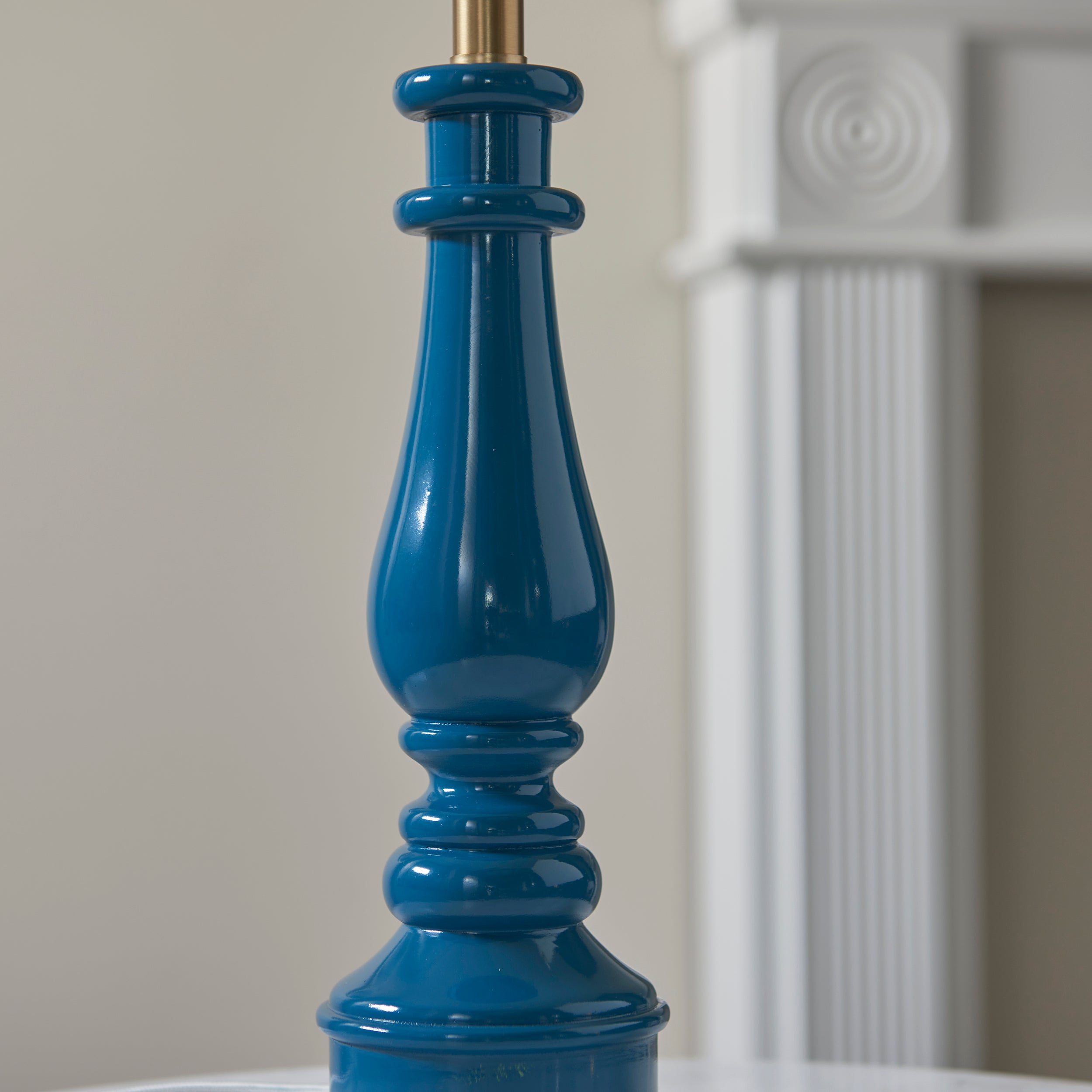 Endon Myrtle Single Light Table Lamp - Marlin Blue & Warm Brass Plate