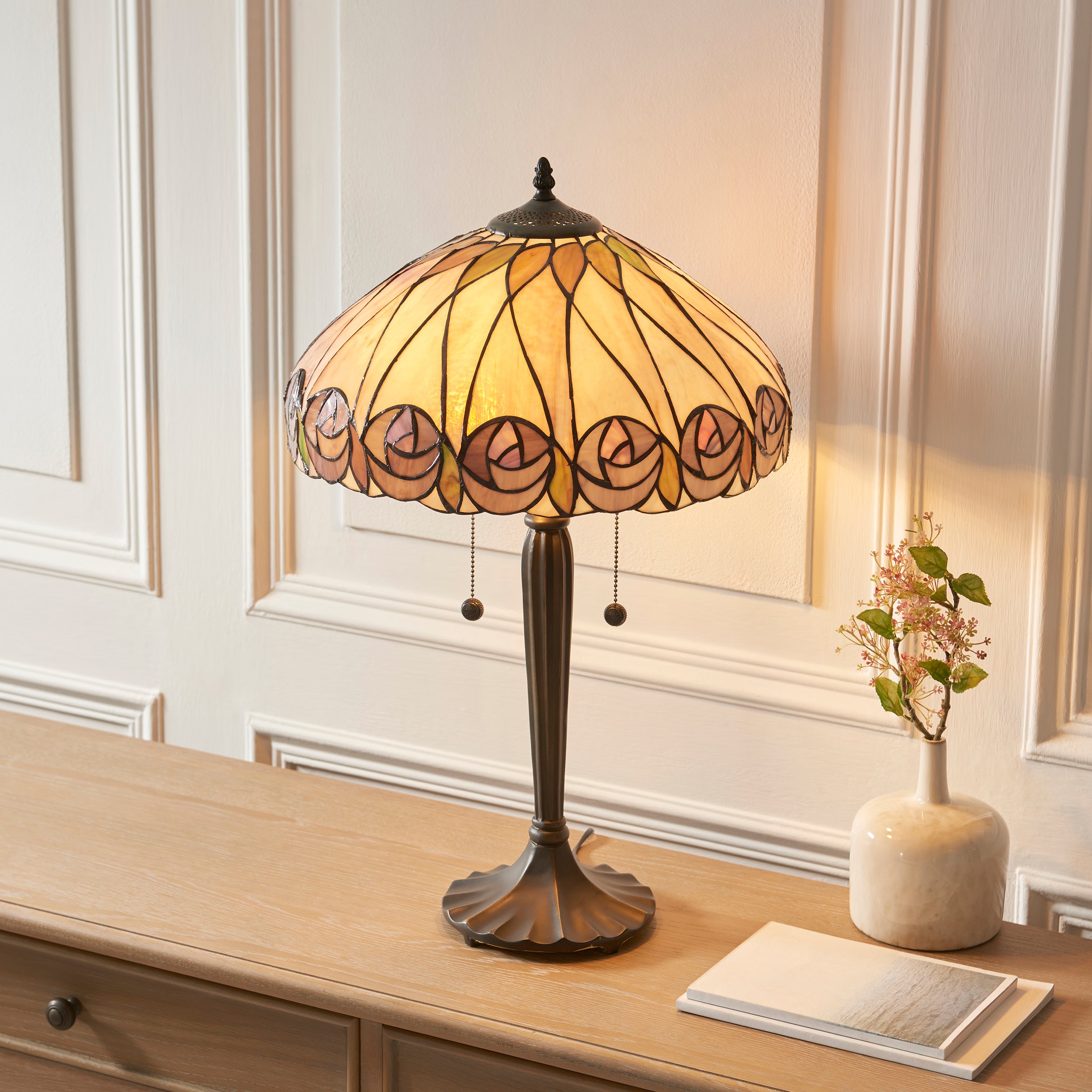 Interiors 1900 Hutchinson Large 2 Light Table Lamp -Handcrafted Tiffany Style Glass
