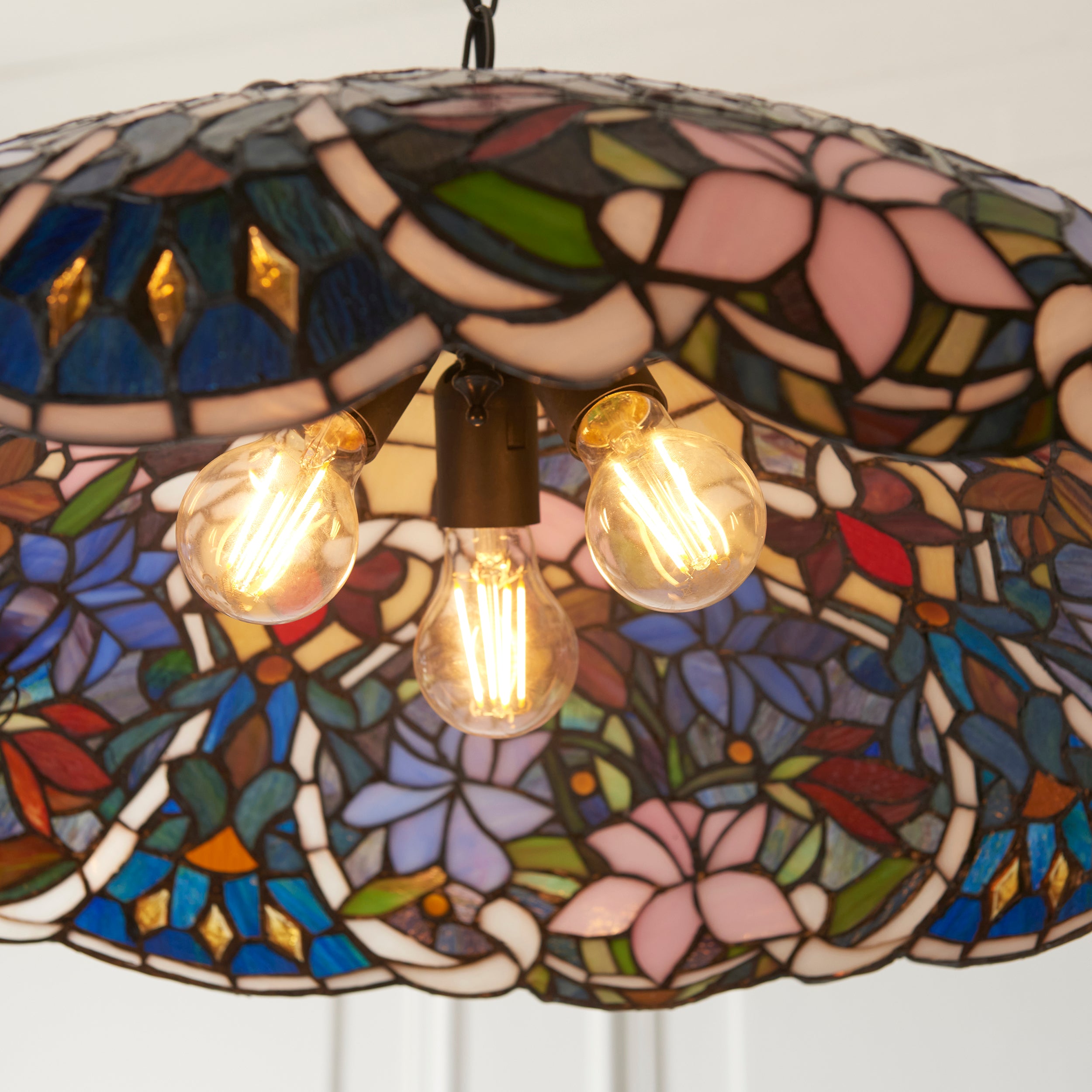 Interiors 1900 Sullivan 3 Light Large Pendant - Handcrafted Tiffany Style Glass