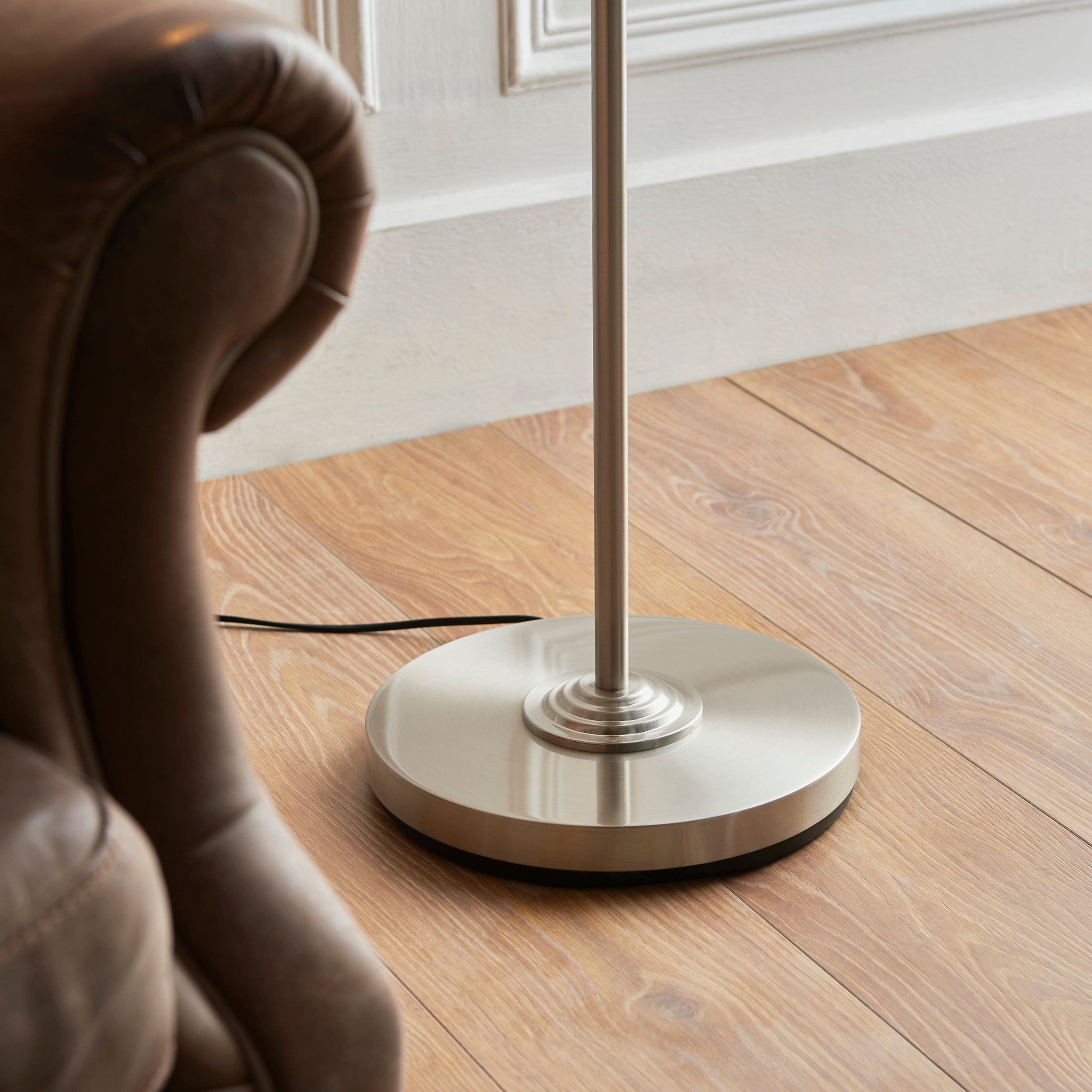 Endon Highclere Single Light Floor - Brushed Chrome Plate & Natural Linen