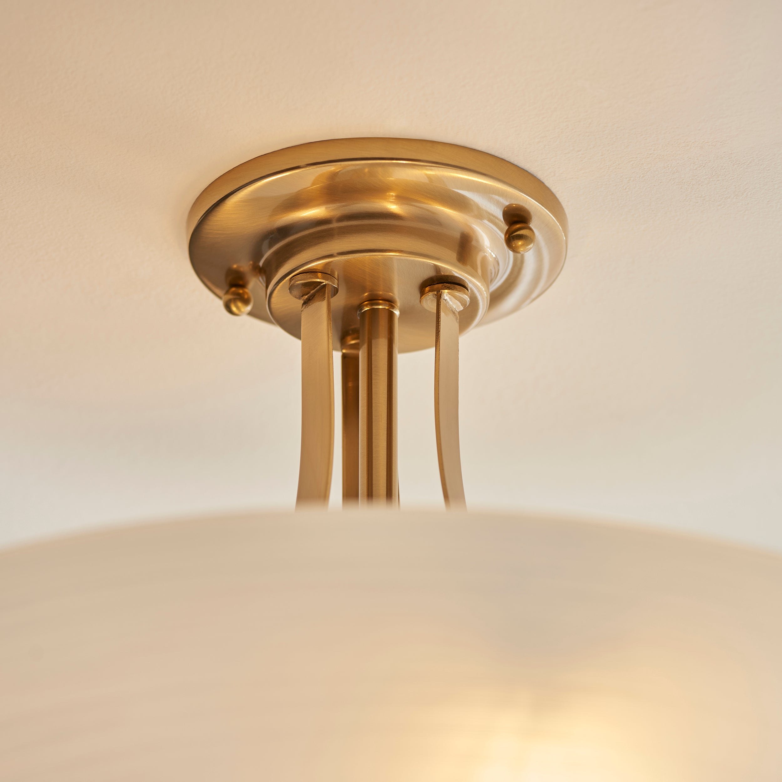 Endon Welles 3 Light Flush - Brushed Aged Brass Plate & White Glass
