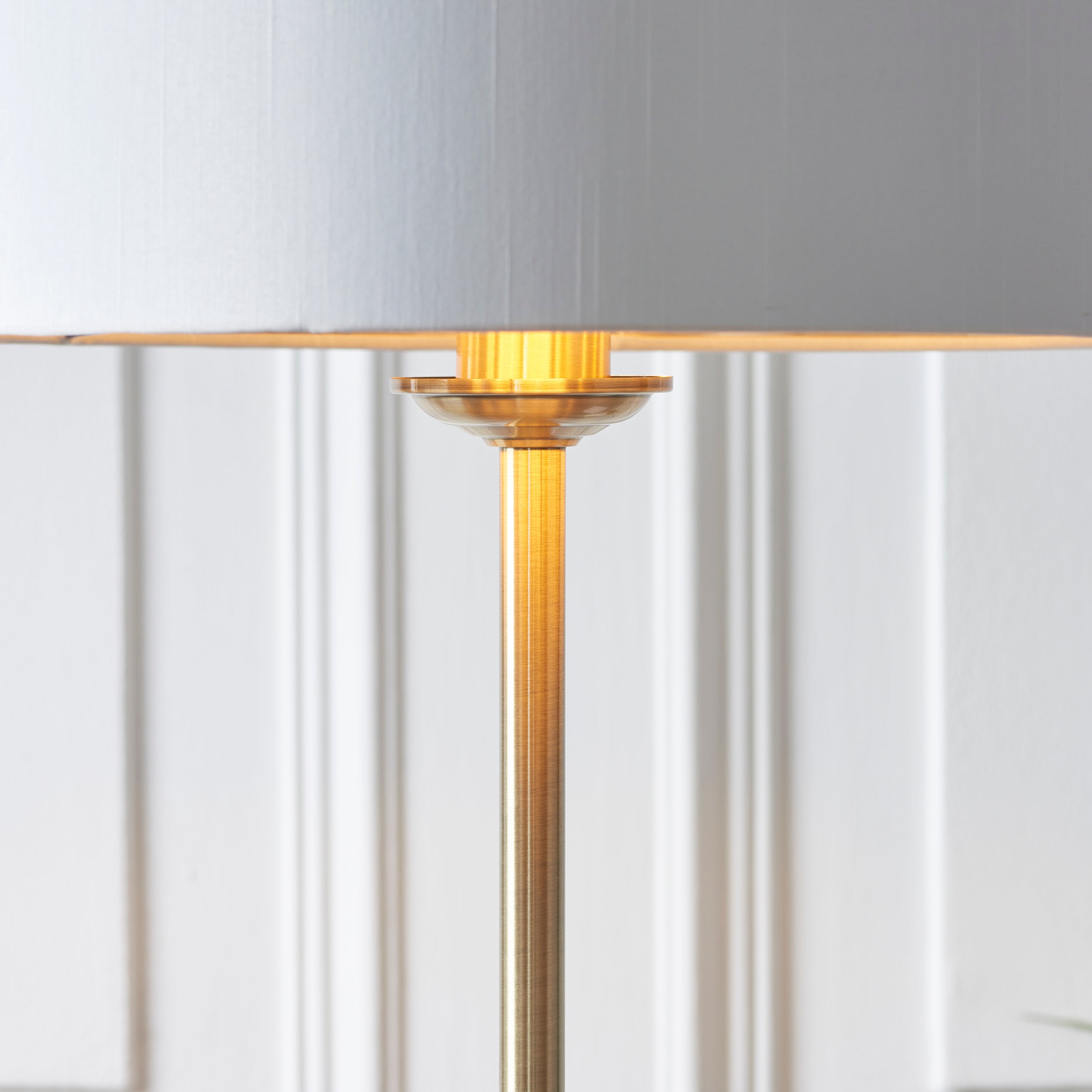 Endon Highclere Single Light Floor - Antique Brass Plate & Vintage White Fabric