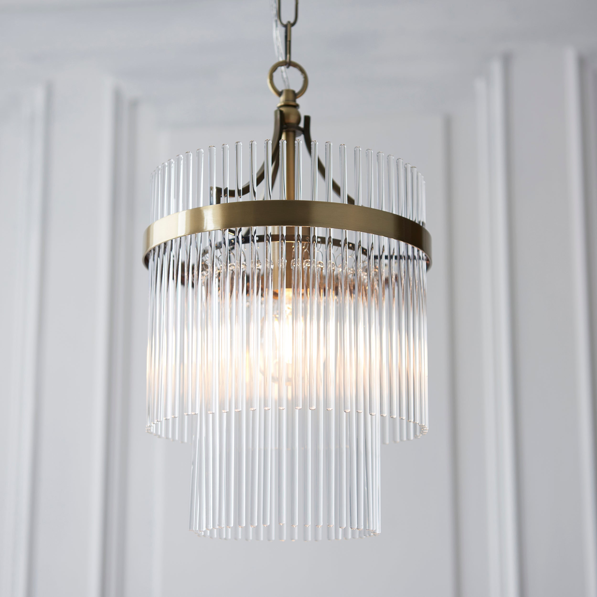 Endon Marietta Single Light Pendant - Antique Brass Plate & Clear Glass