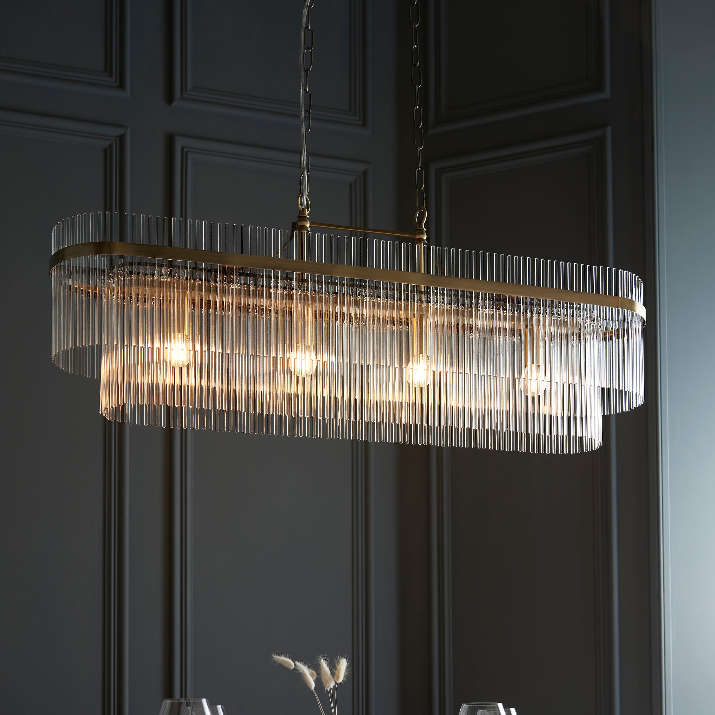 Endon Marietta 4 Light Pendant - Antique Brass Plate & Clear Glass