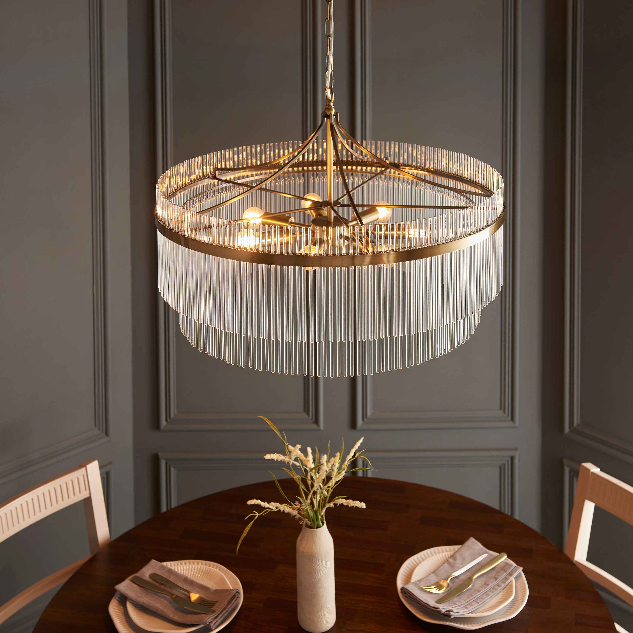 Endon Marietta Grand 7 Light Pendant - Antique Brass Plate & Clear Glass