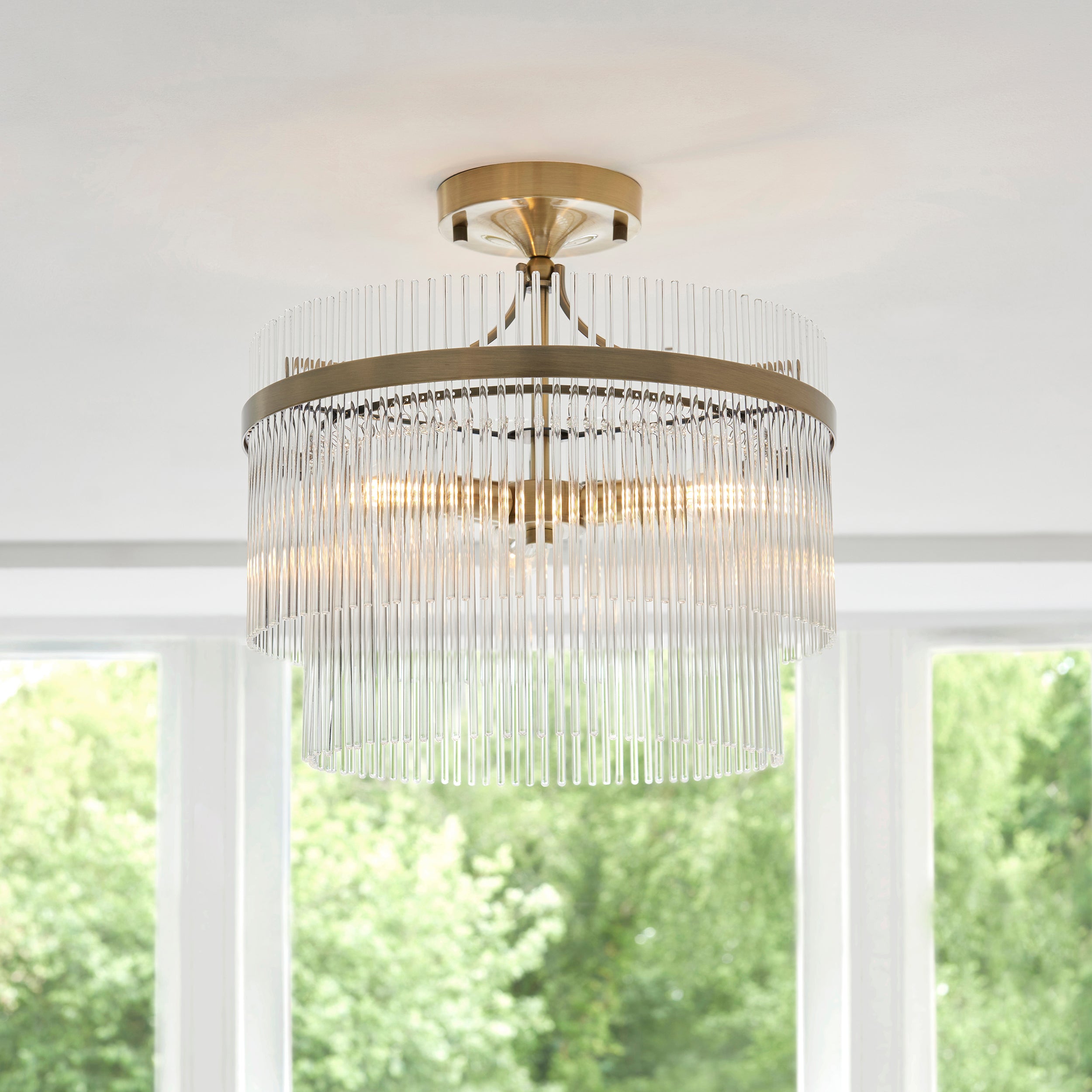 Endon Marietta 3 Light Semi Flush - Antique Brass Plate & Clear Glass