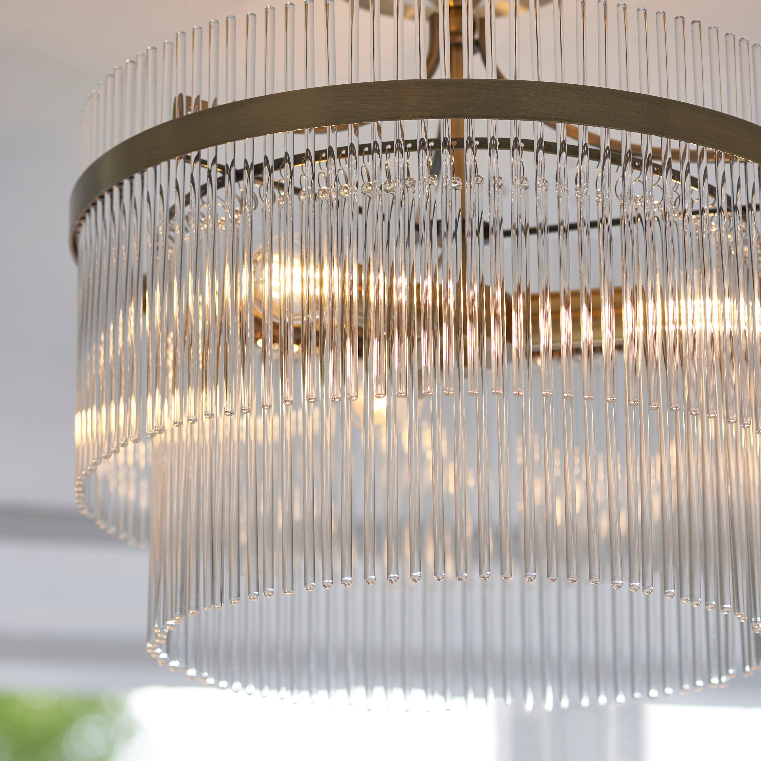 Endon Marietta 3 Light Semi Flush - Antique Brass Plate & Clear Glass