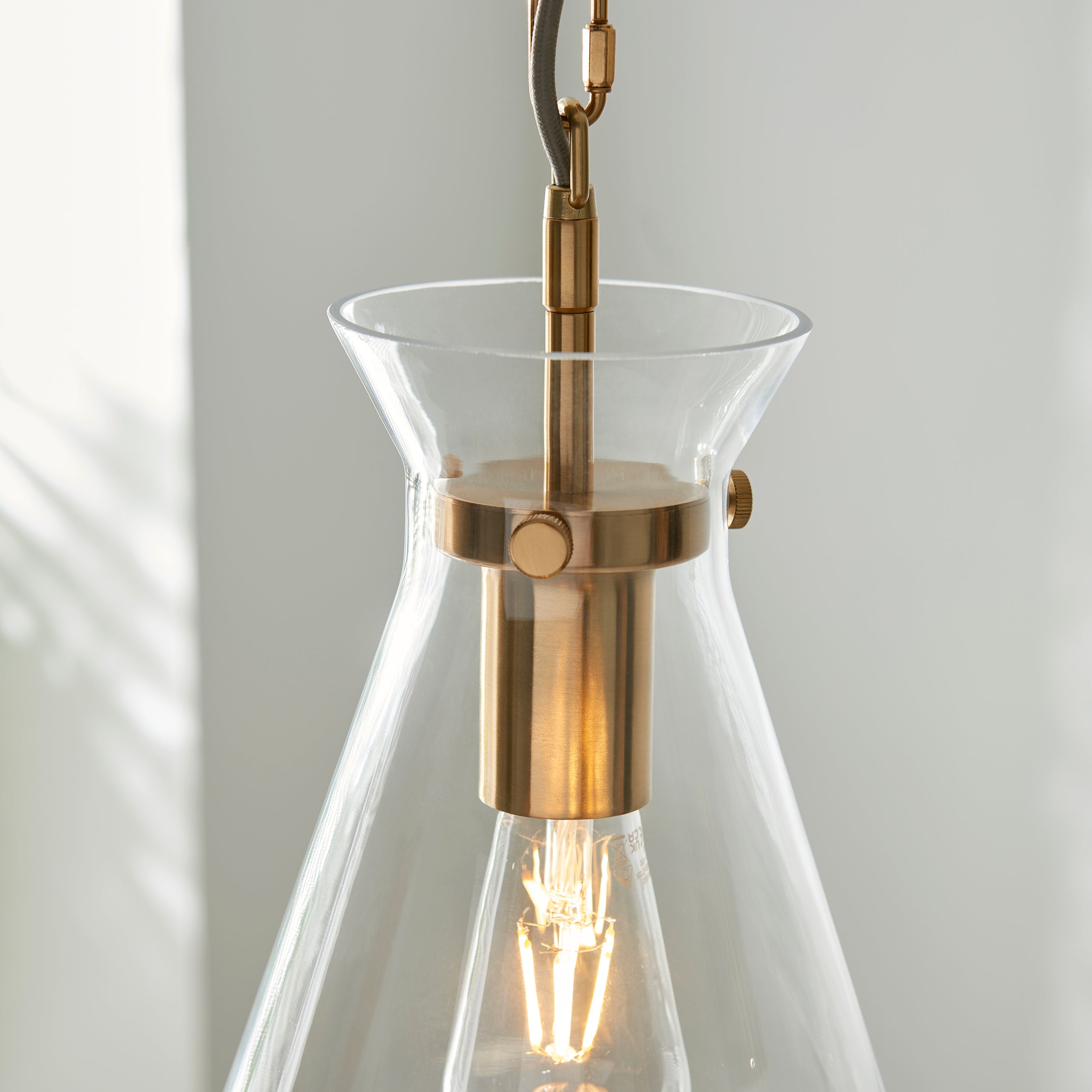 Endon Harlow Single Light Pendant - Brushed Aged Brass Plate & Clear Glass