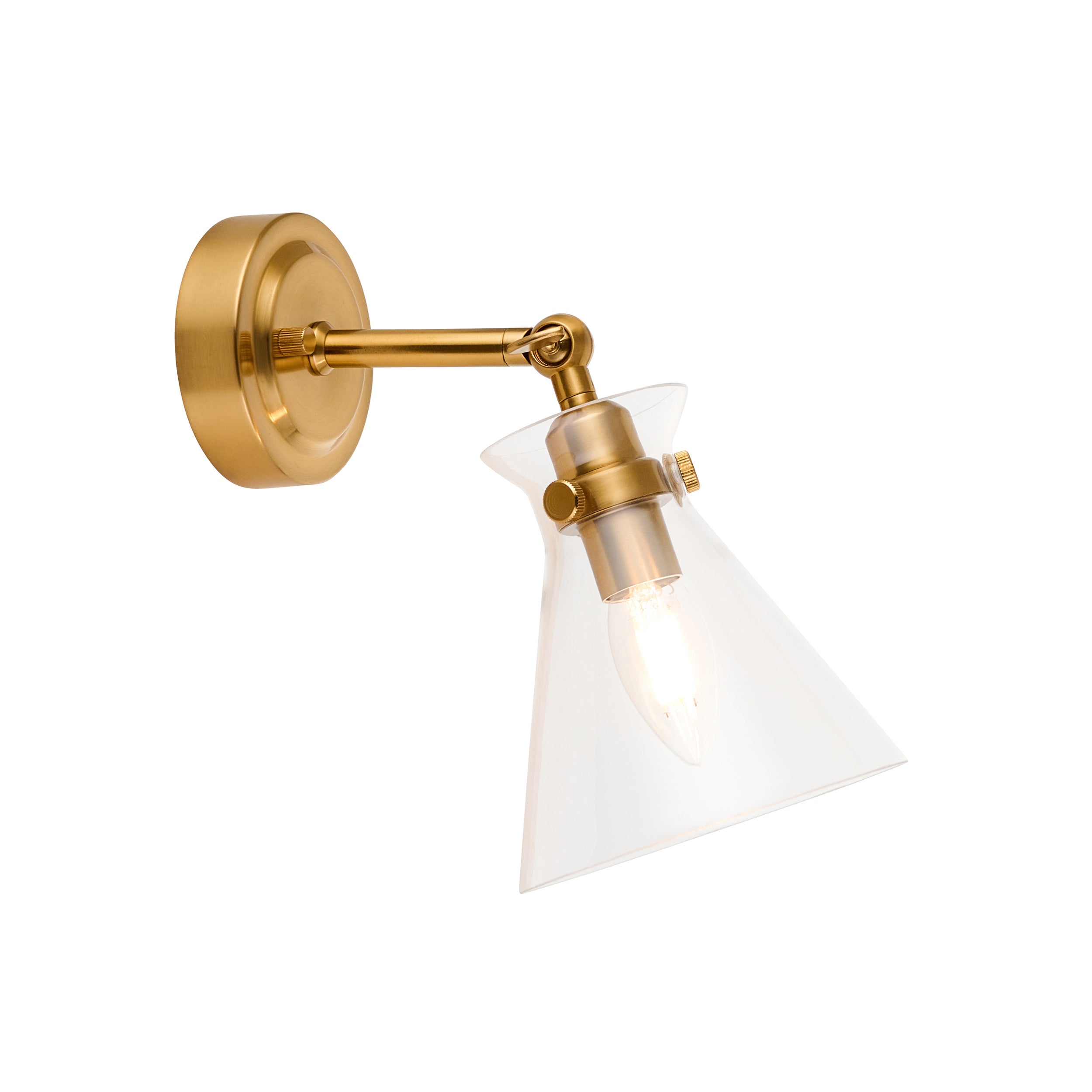Endon Harlow Wall Light - Brushed Aged Brass Plate & Clear Glass