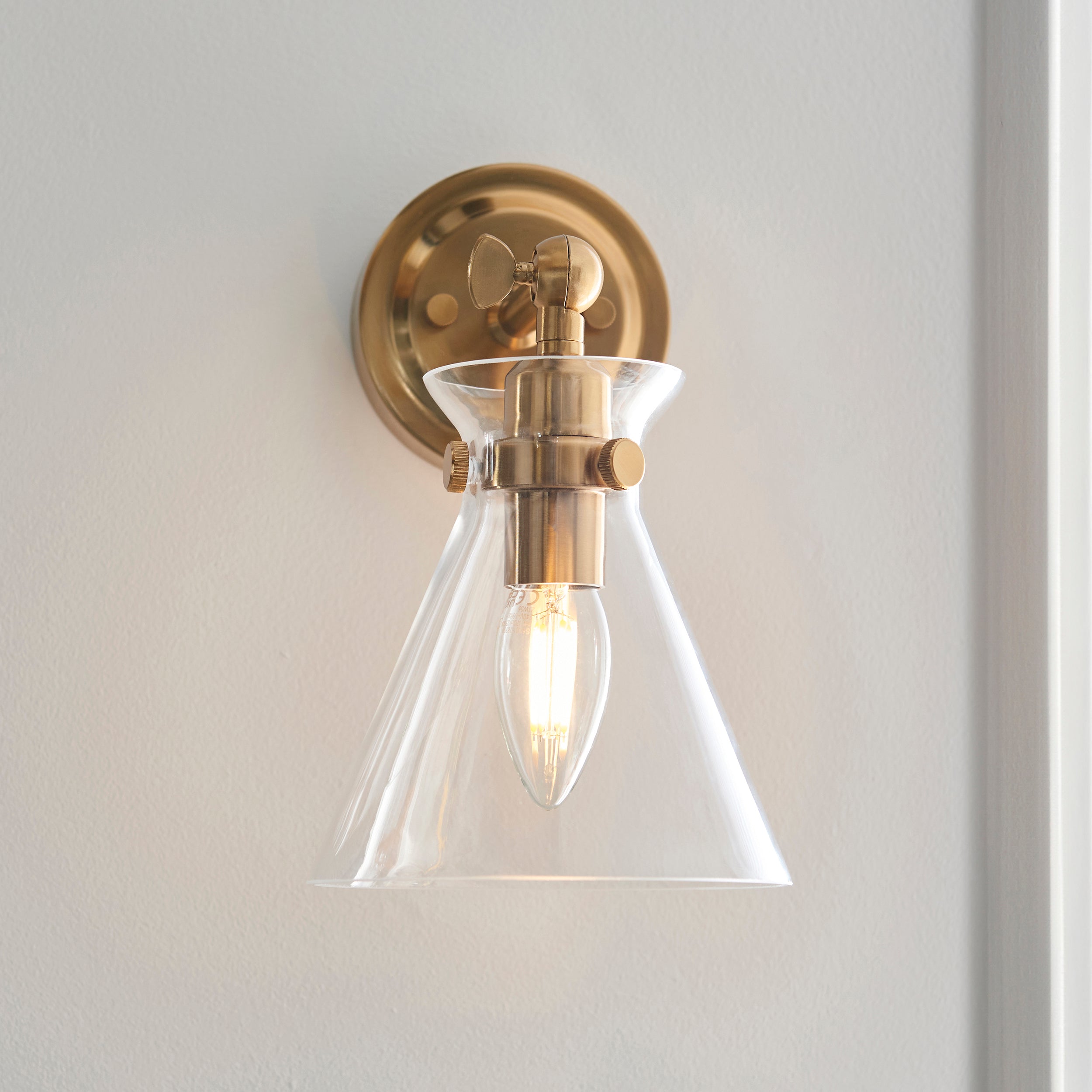 Endon Harlow Wall Light - Brushed Aged Brass Plate & Clear Glass