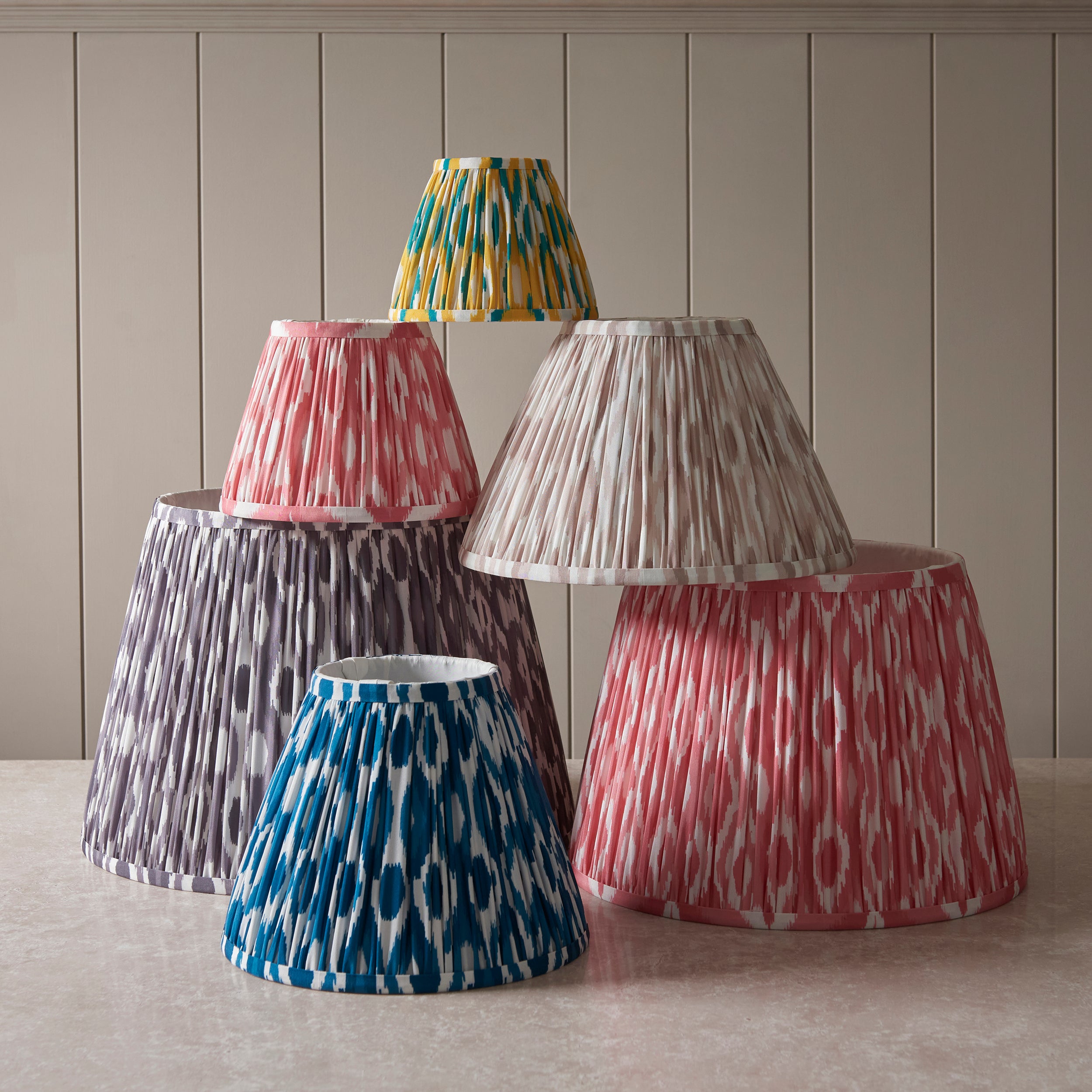 Endon Ikat Single Light Shade 30cm - Neutral Print Fabric