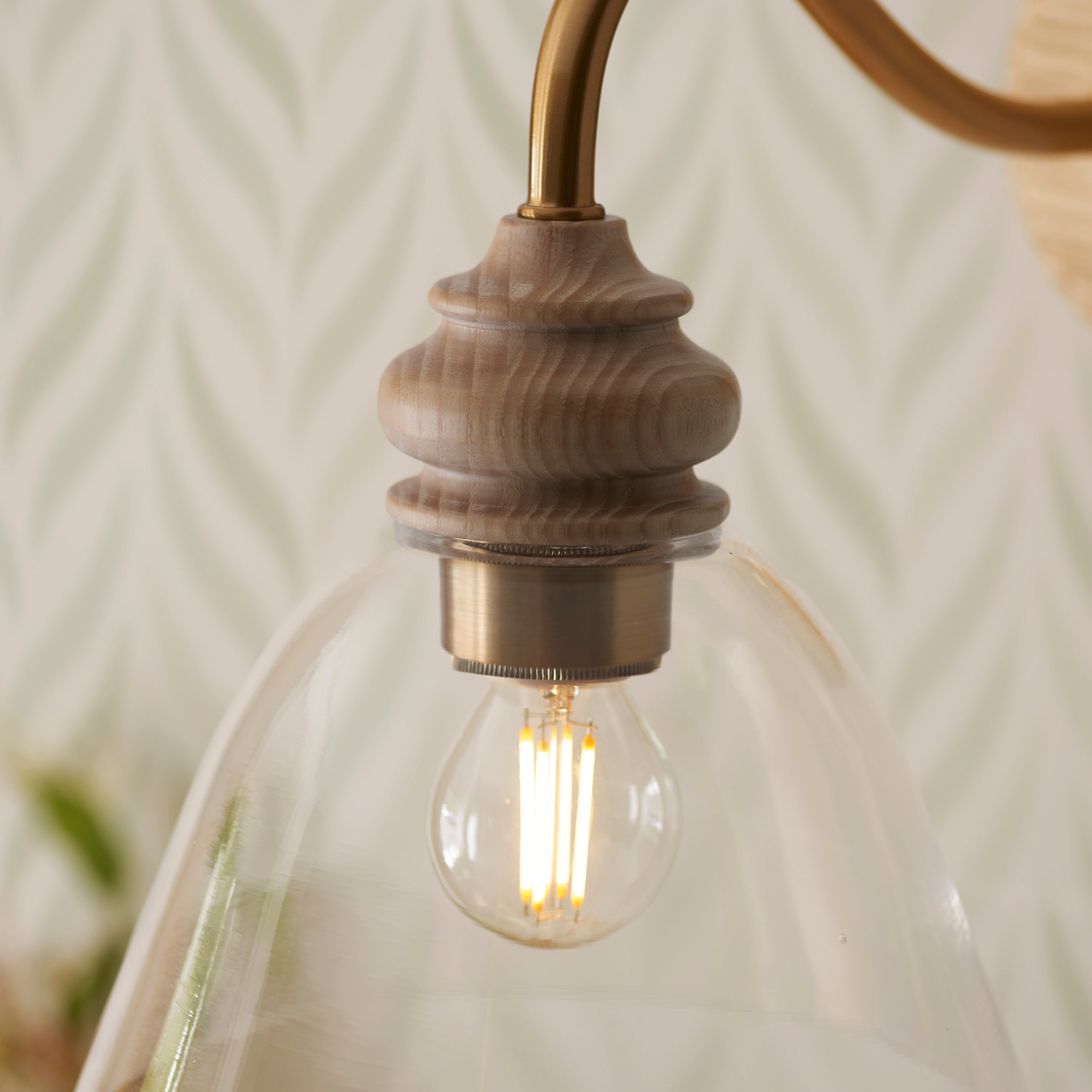 Endon Cotswold Single Light Wall - Natural Ash, Brushed Aged Brass Plate & Clear Glass