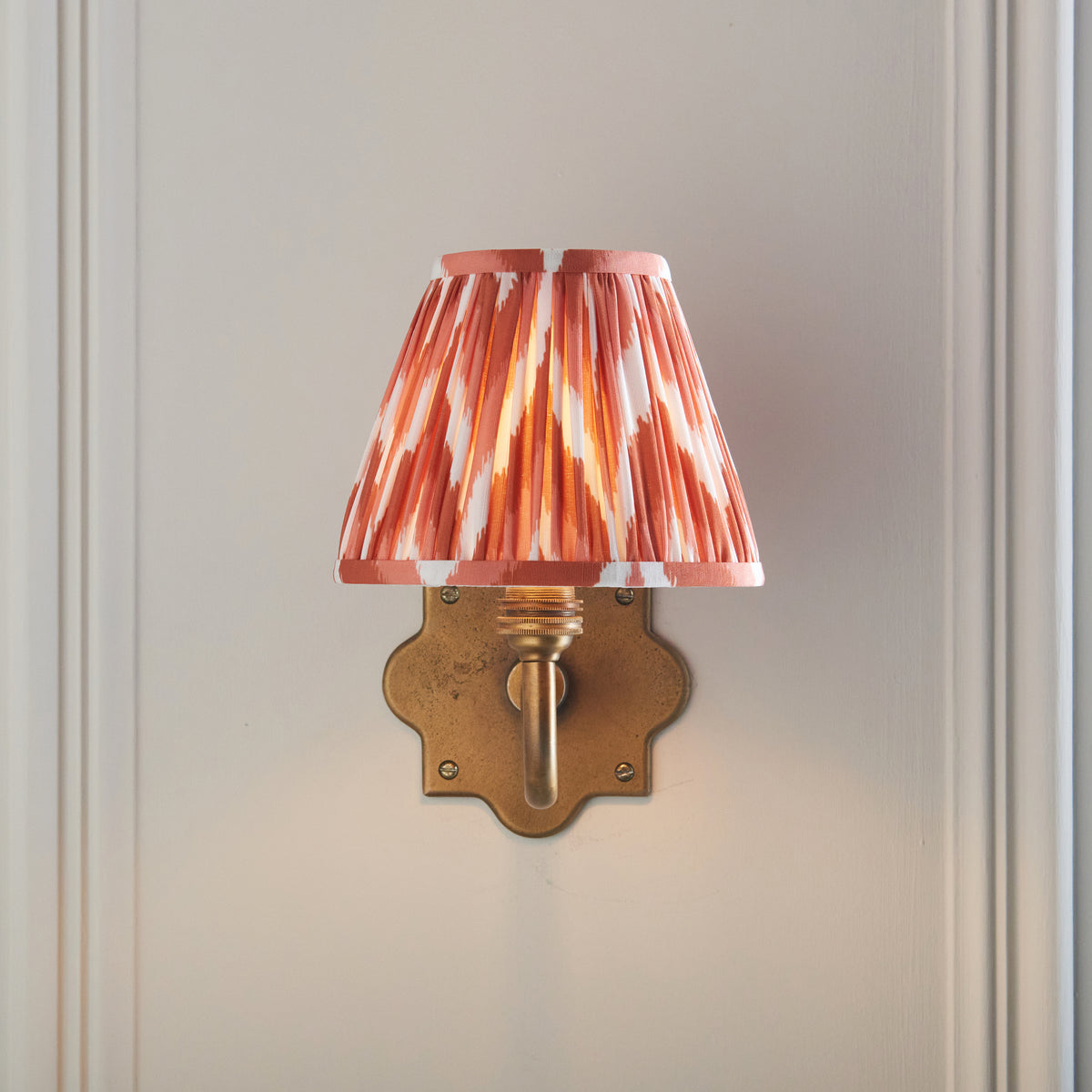 Endon Anvil Curve & Zigzag 16cm Wall Light - Brass Patina & Apricot Shade