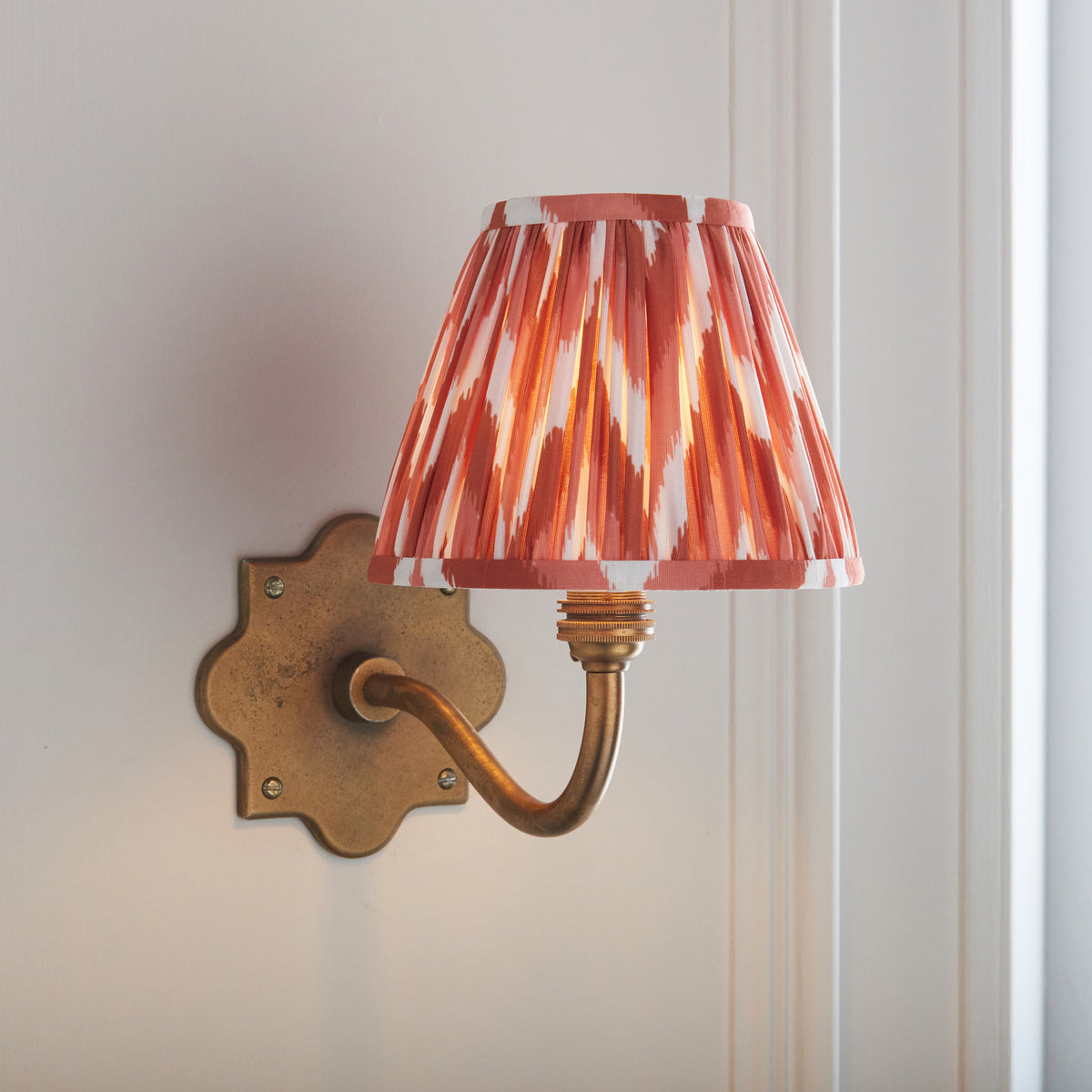 Endon Anvil Curve & Zigzag 16cm Wall Light - Brass Patina & Apricot Shade