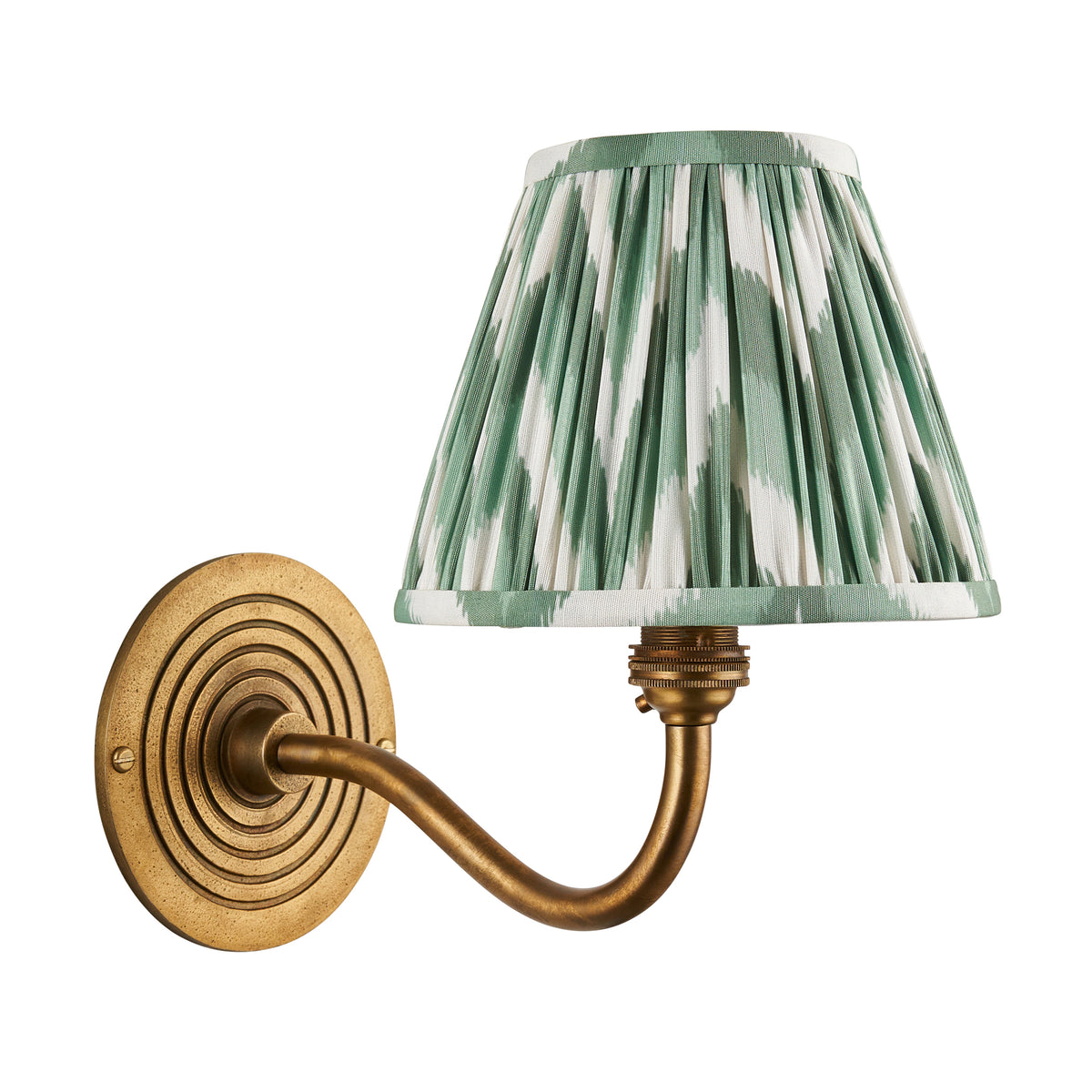 Endon Ripple Curve Wall Light - Antique Brass & Zigzag 16cm Cotswold Green Fabric Shade - detail image 9
