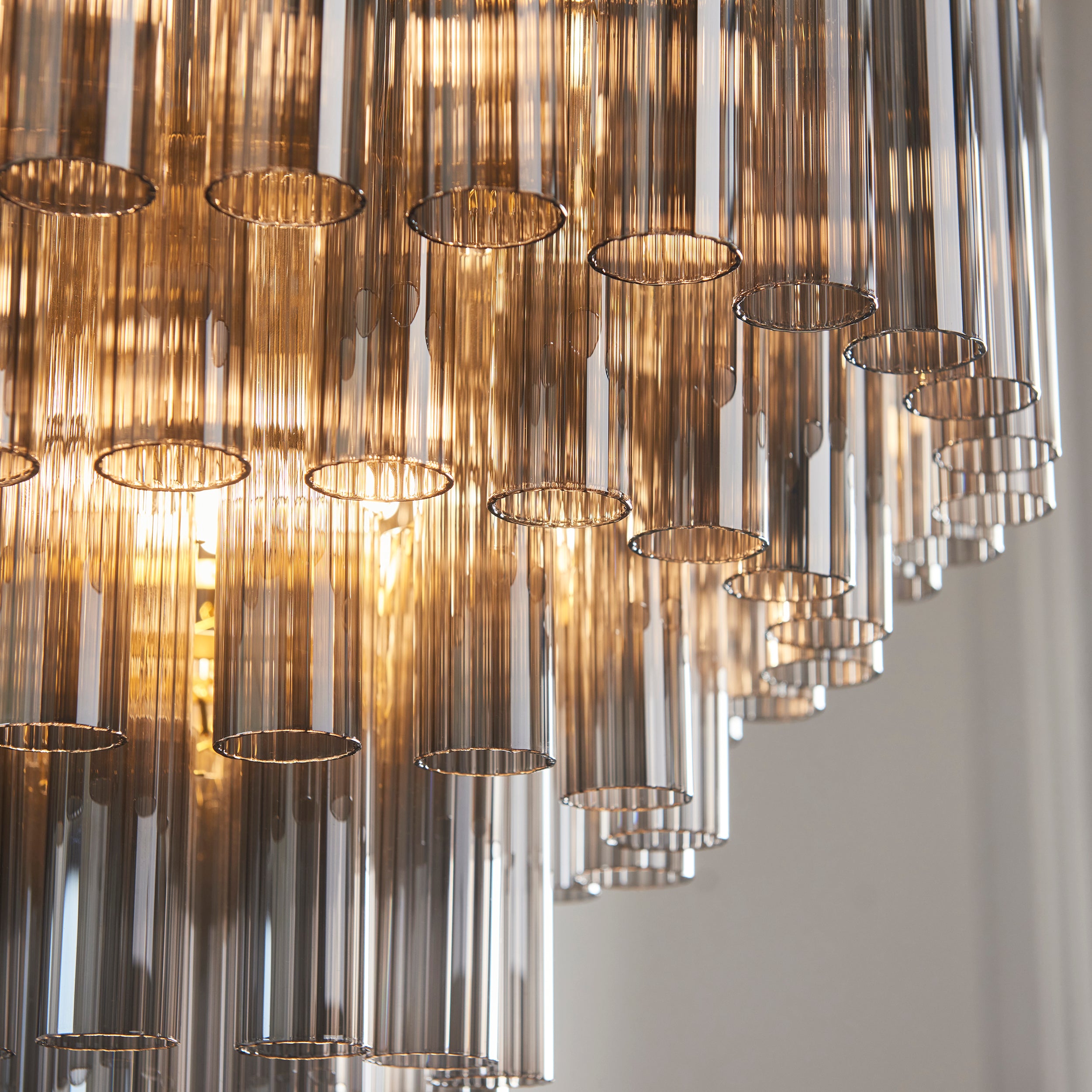 Endon Toulouse 12 Light Pendant - Satin Brass Plate & Smokey Grey Lustre Glass