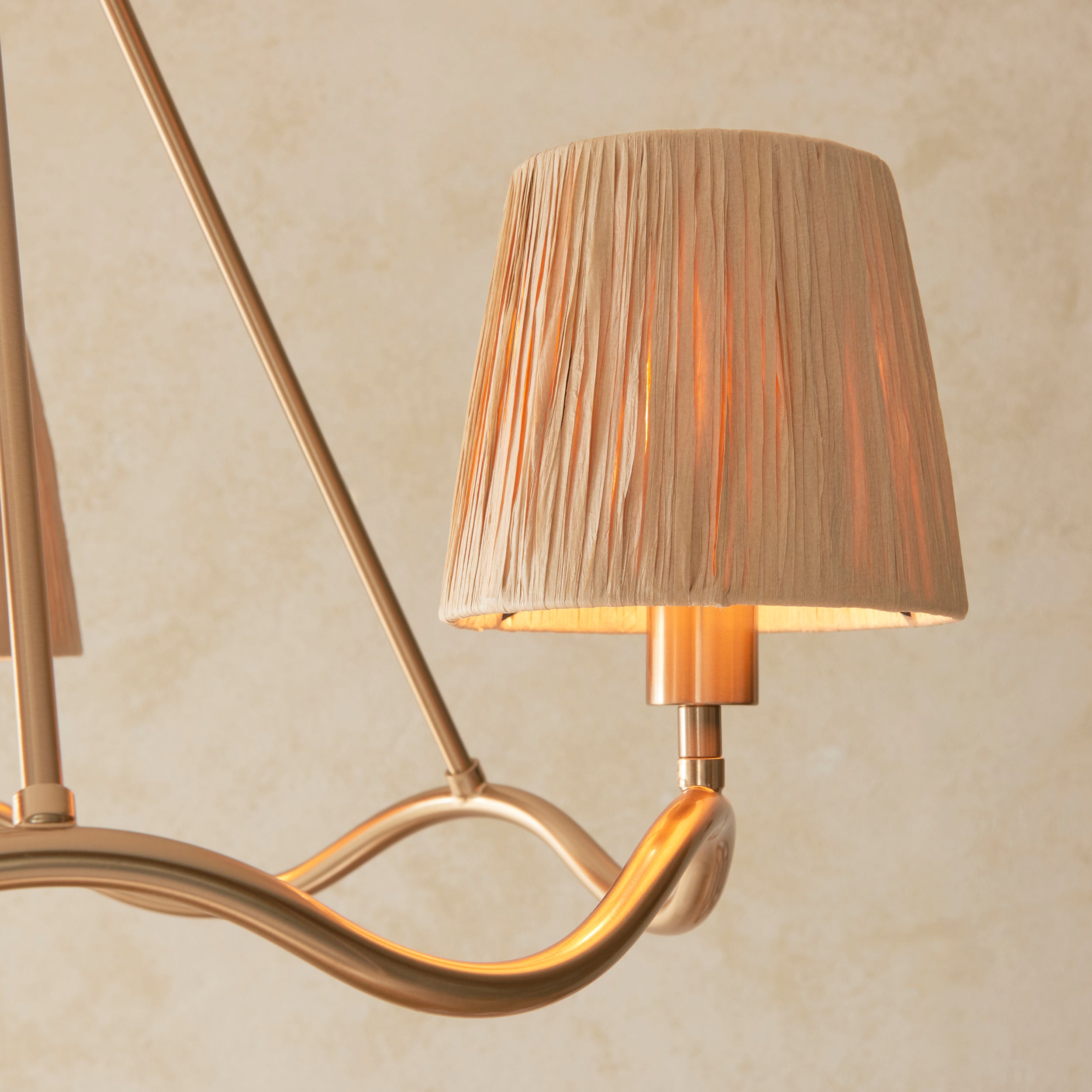 Endon Wriggle 3 Light Pendant - Brushed Aged Brass Plate & Natural Raffia