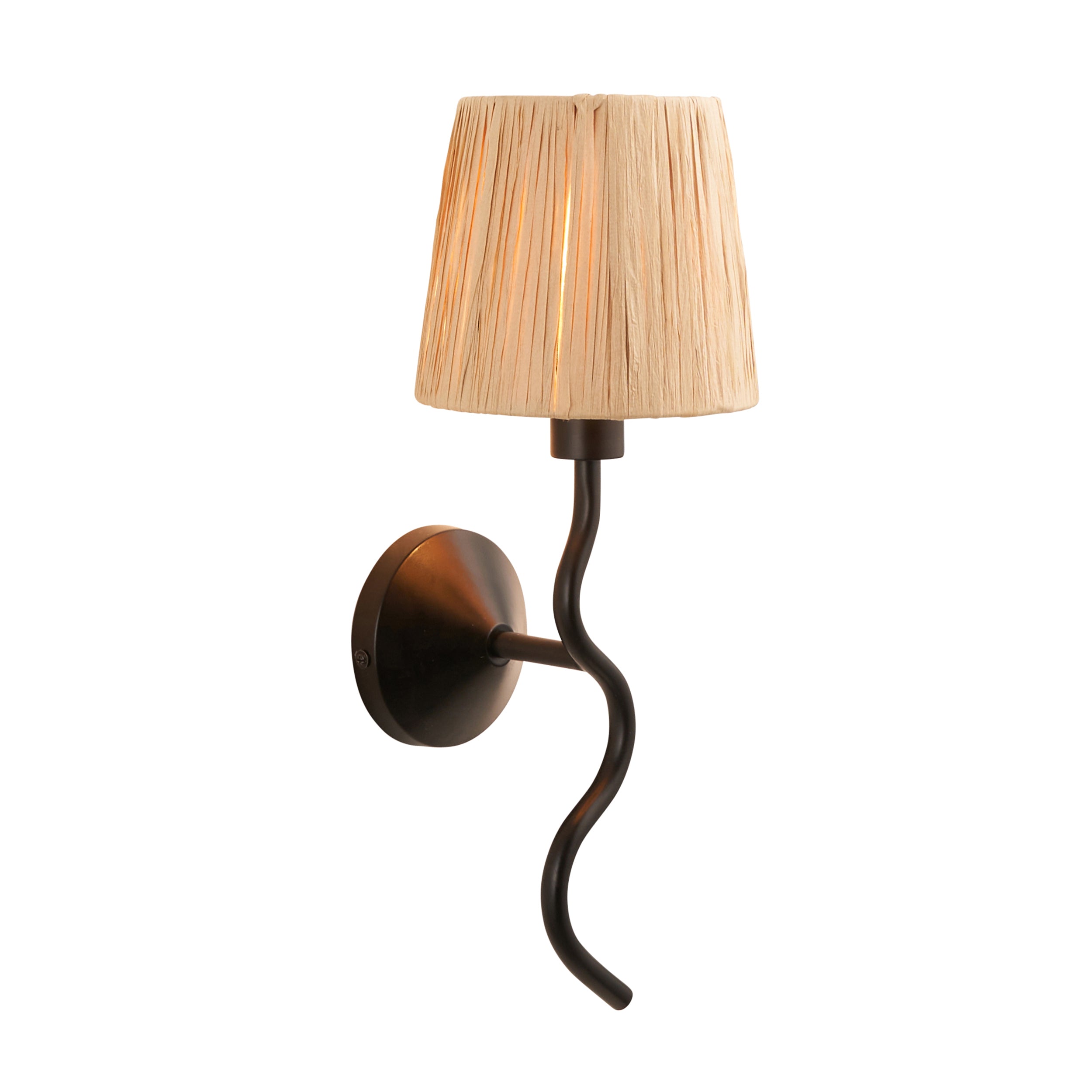 Endon Wriggle Single Light Wall - Matt Black & Natural Raffia