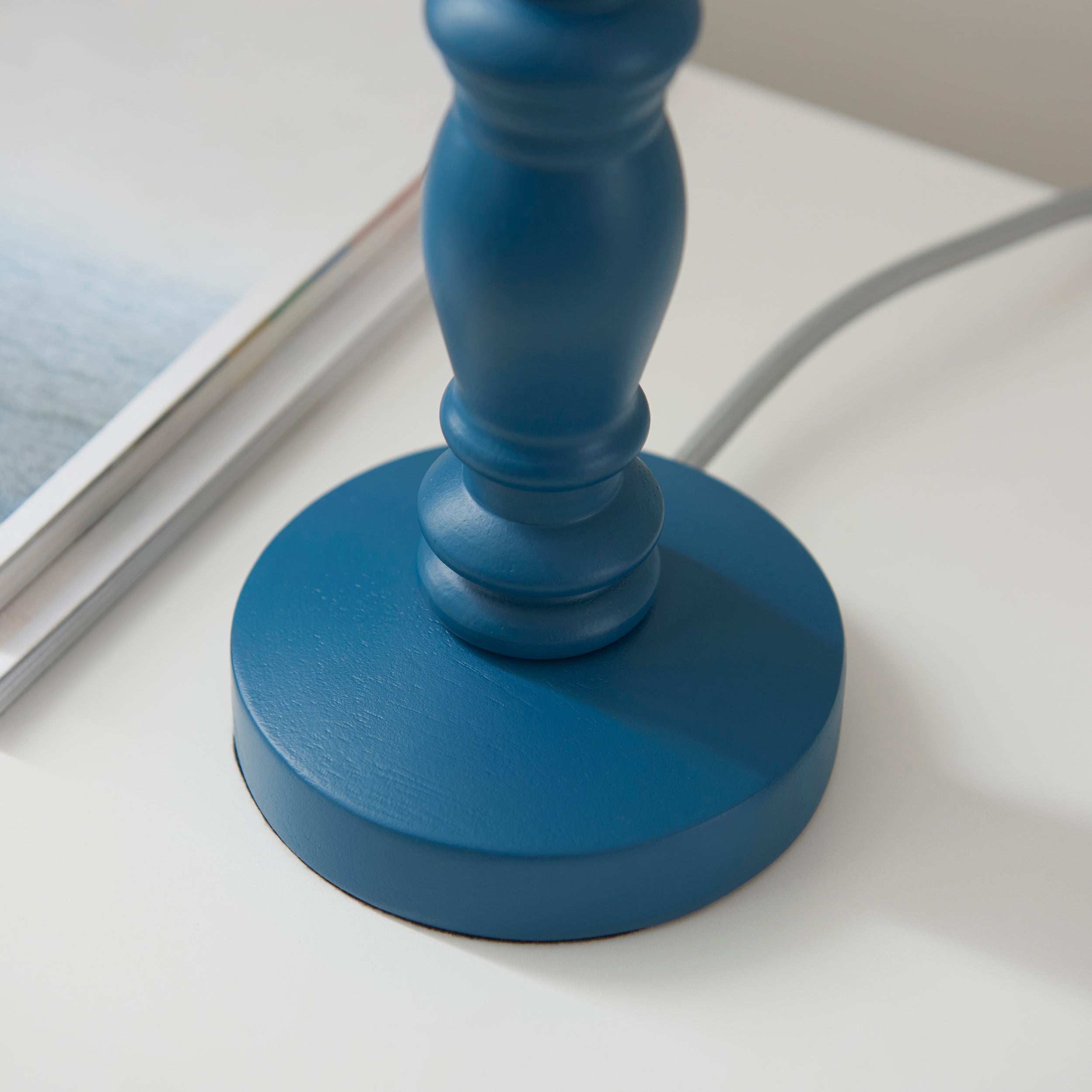 Endon Bibury Satin Marlin Blue Table Lamp & Ripple 20cm Coral Pink Shade