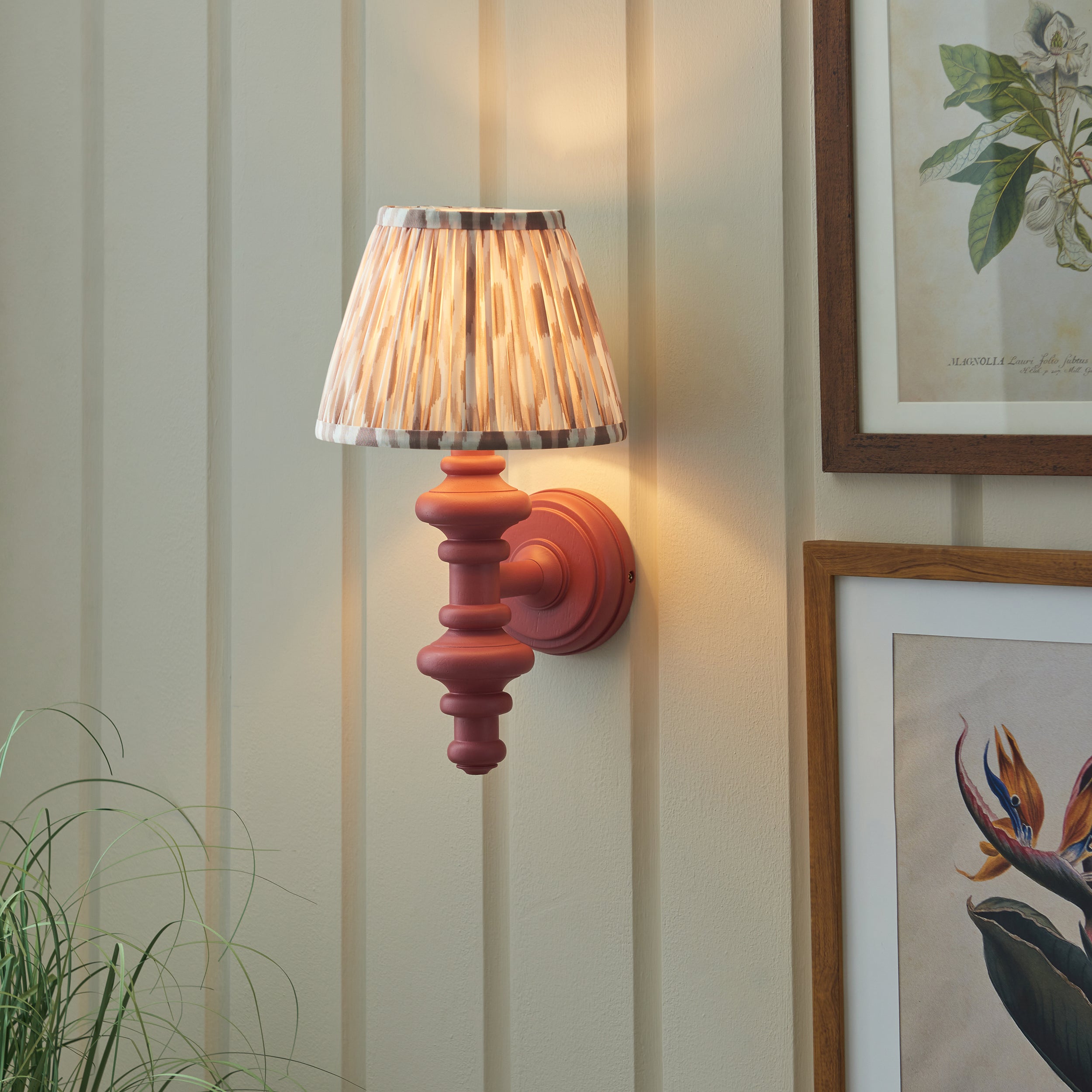 Endon Carnaby Satin Pink Clay Wall Light & Ikat 20cm Neutral Shade