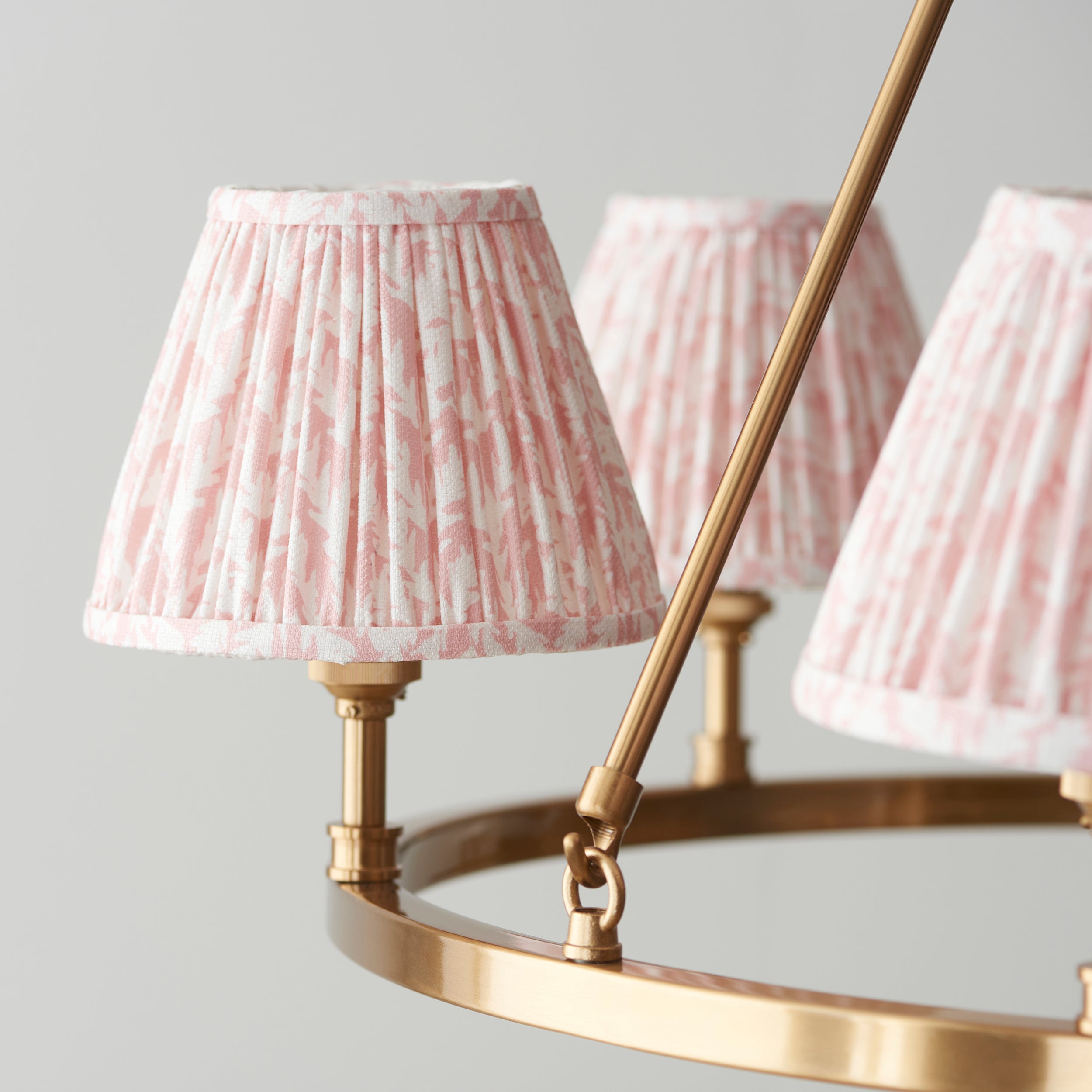 Endon Chester Aged Brass Plate 6 Light Pendant & Leaf 16cm Peachy Keen Shade