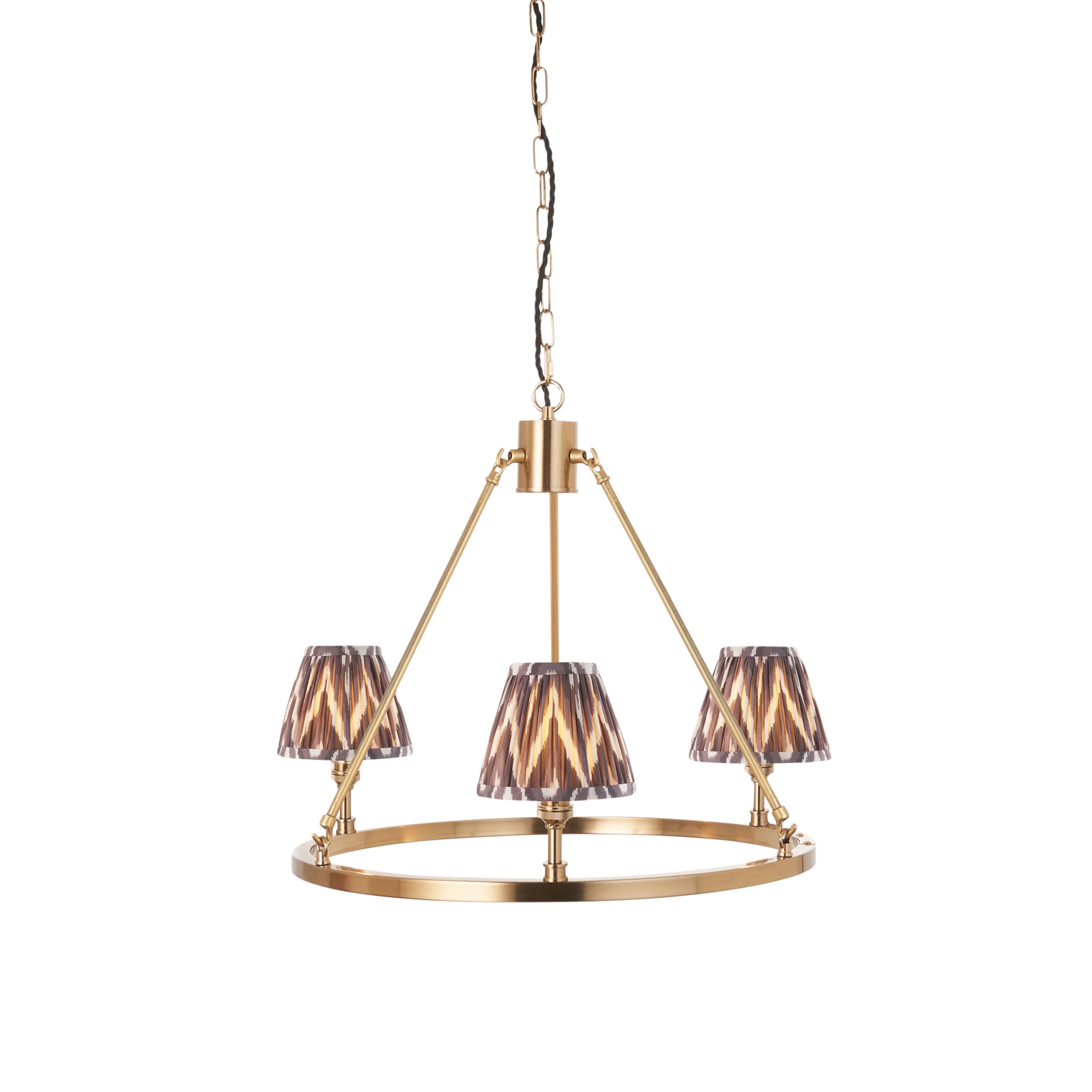 Endon Chester Aged Brass Plate 3 Light Pendant & Zigzag 16cm Pearl Grey Shade