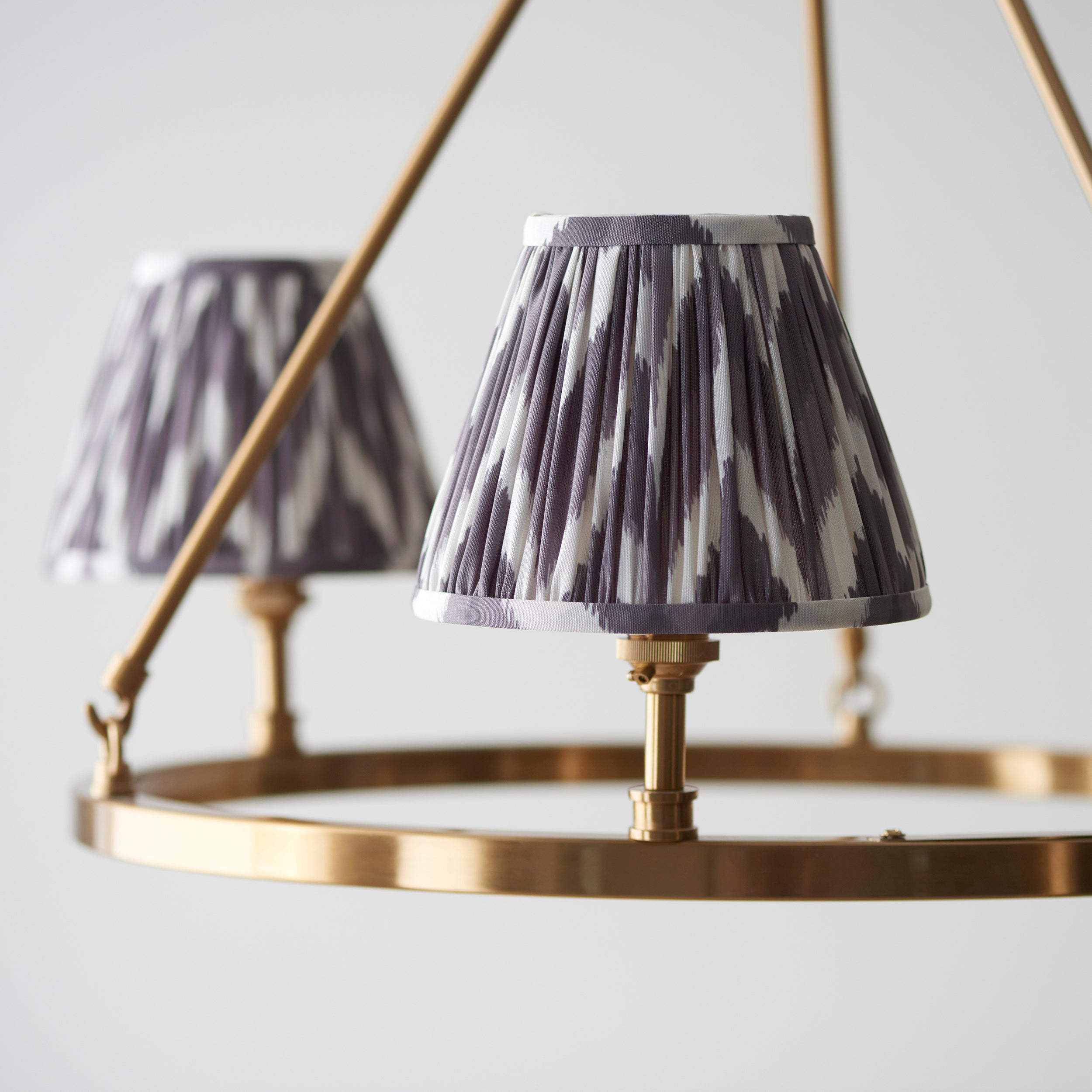 Endon Chester Aged Brass Plate 3 Light Pendant & Zigzag 16cm Pearl Grey Shade