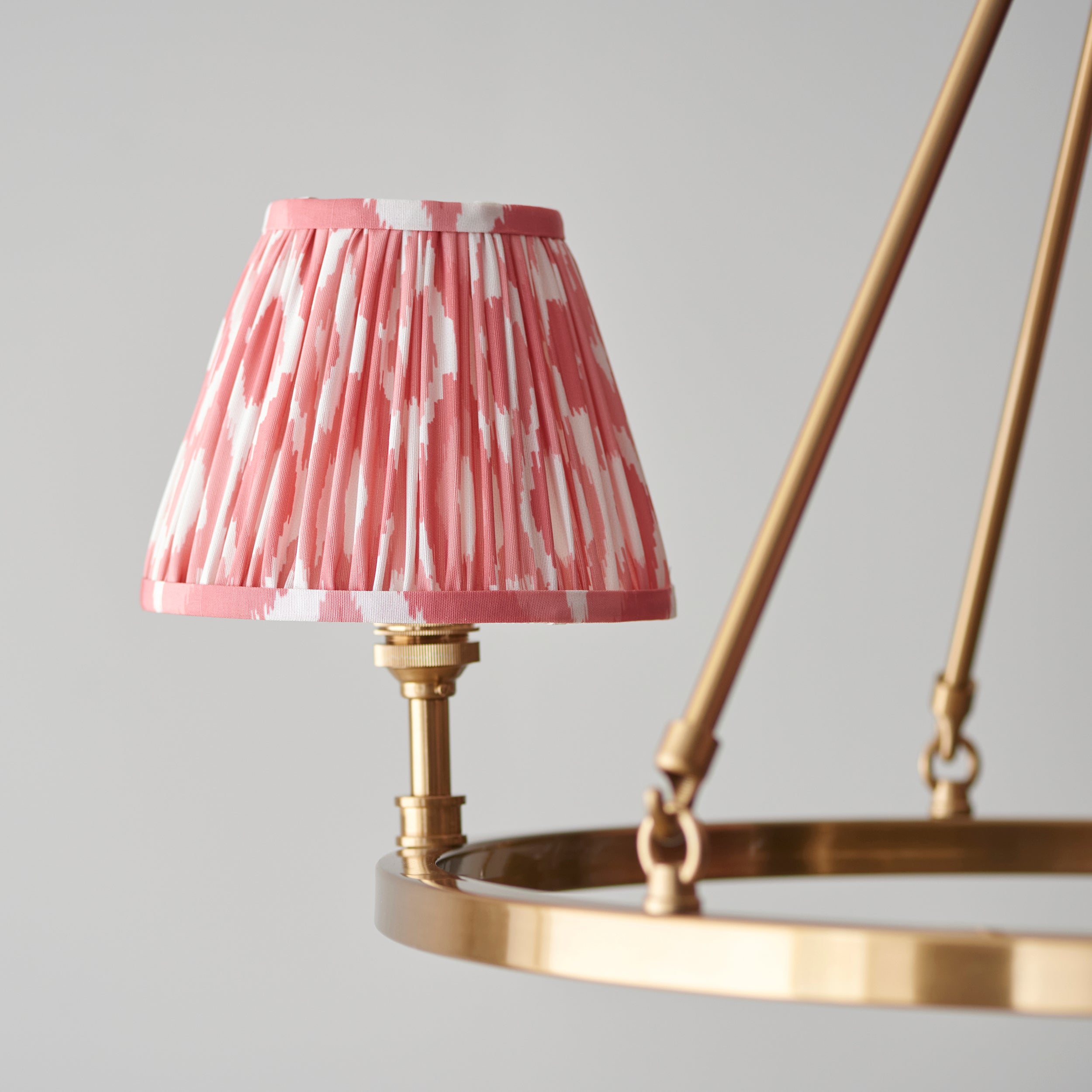 Endon Chester Aged Brass Plate 3 Light Pendant & Ikat 16cm Coral Pink Shade