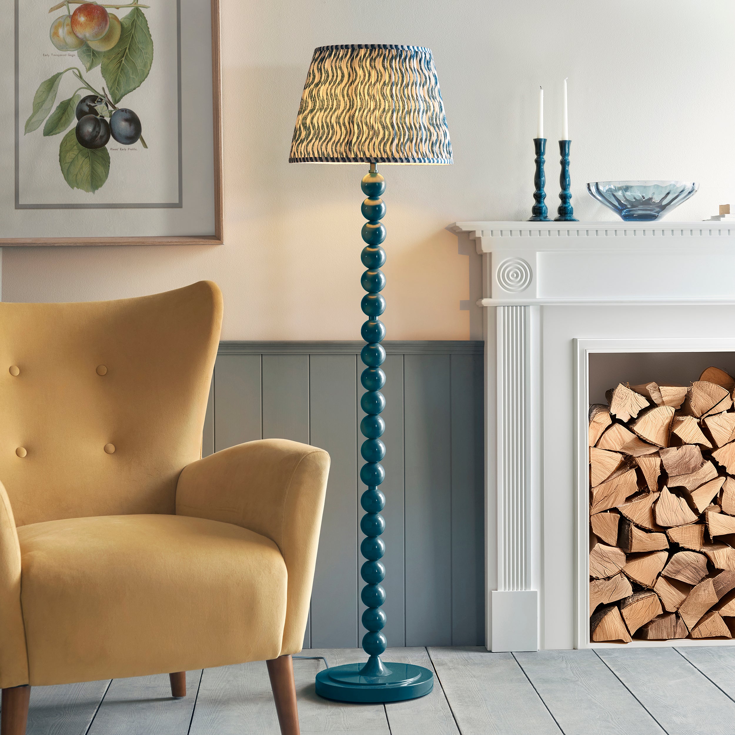 Endon Higgledy Gloss Marlin Blue Floor Lamp & Ripple 40cm Marlin Blue Shade