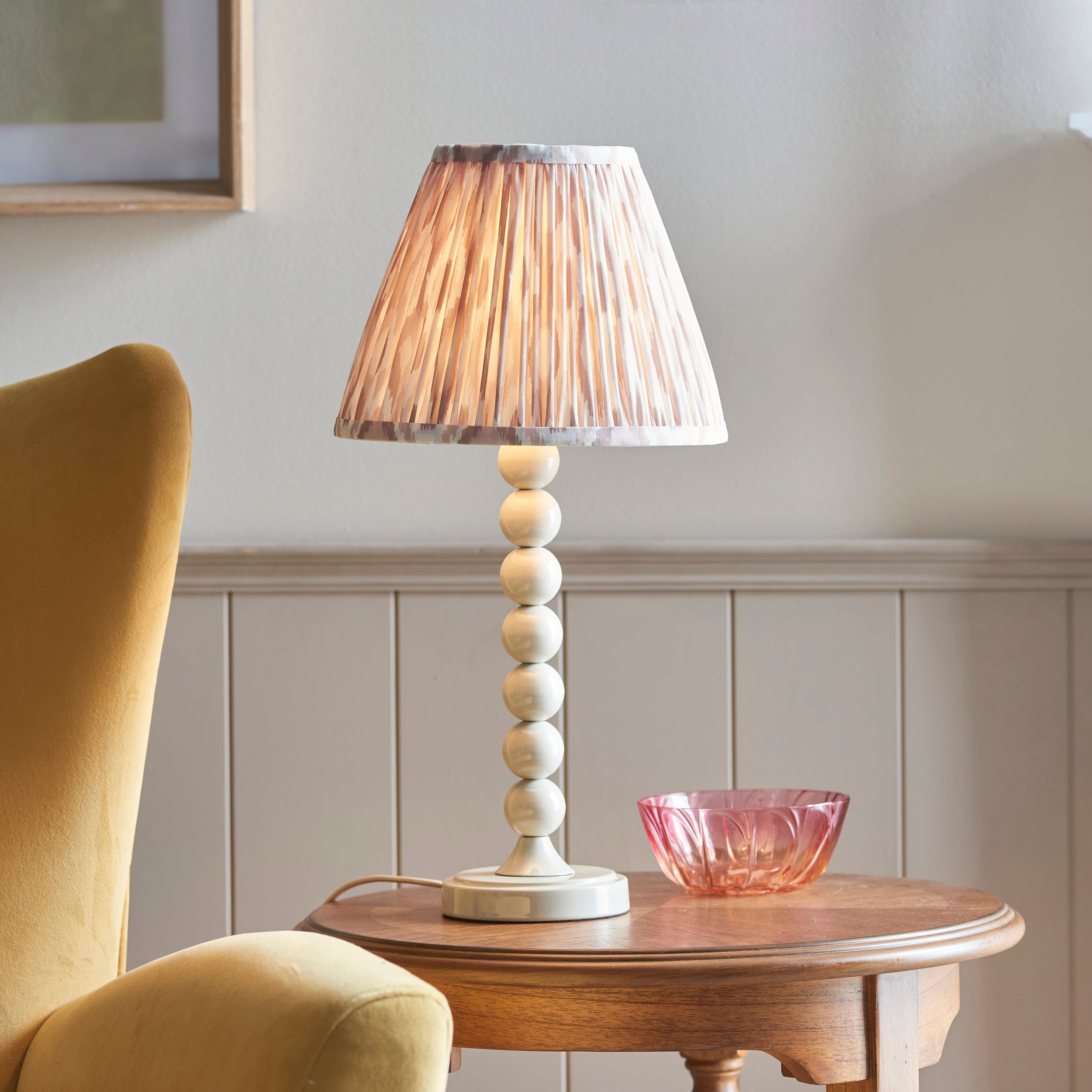 Endon Higgledy Gloss Almond White  Table Lamp & Ikat 25cm Neutral Shade