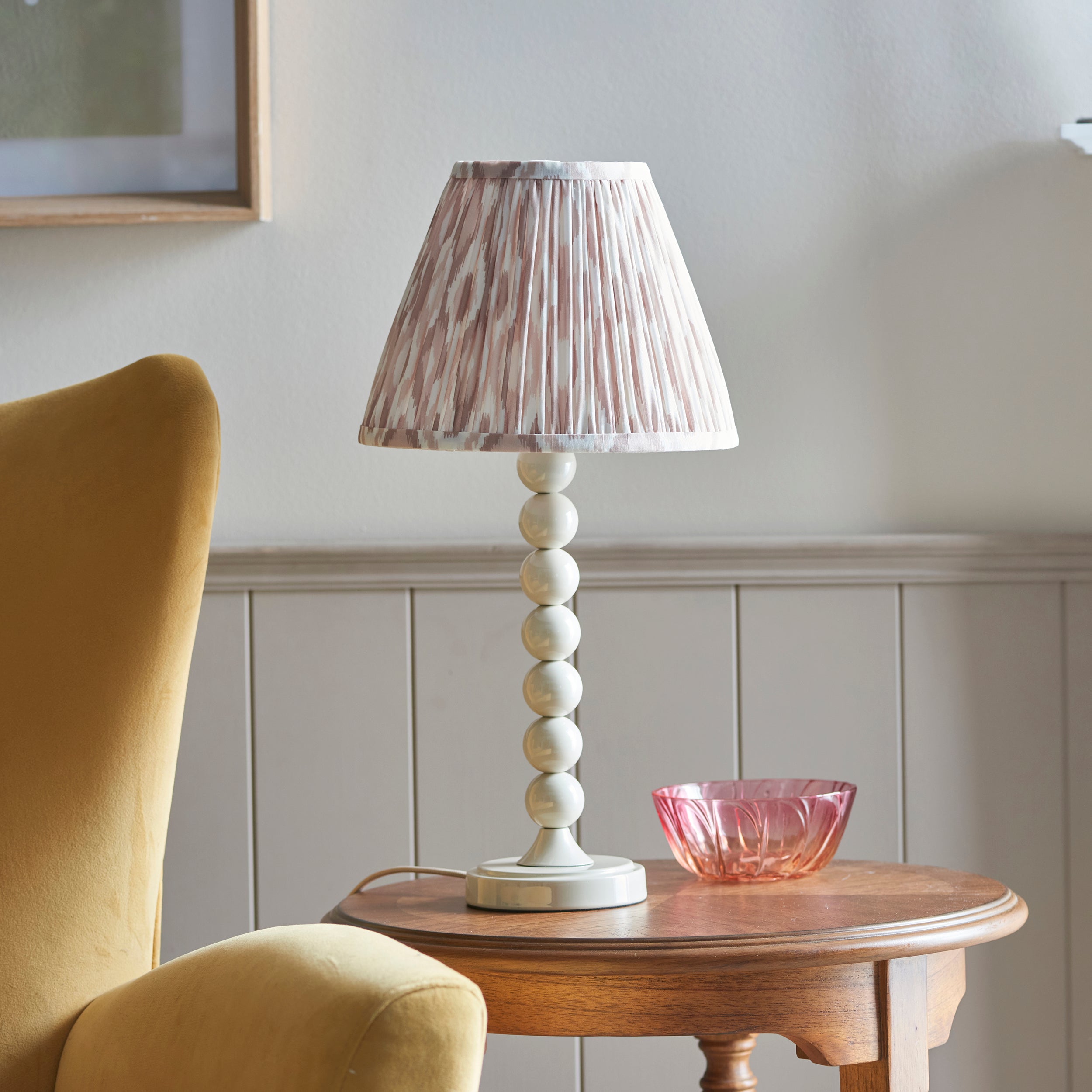 Endon Higgledy Gloss Almond White  Table Lamp & Ikat 25cm Neutral Shade