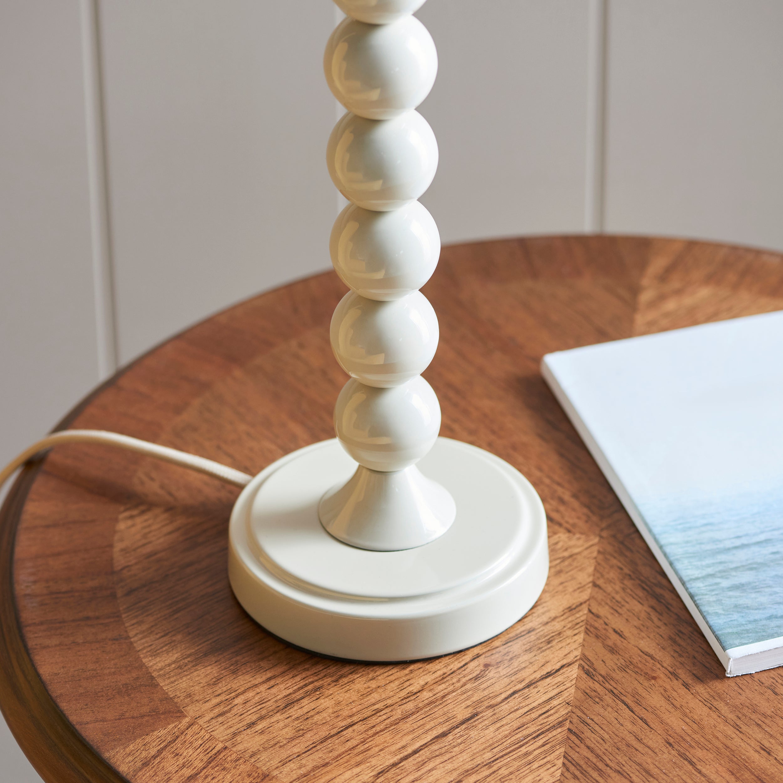 Endon Higgledy Gloss Almond White  Table Lamp & Ikat 25cm Neutral Shade