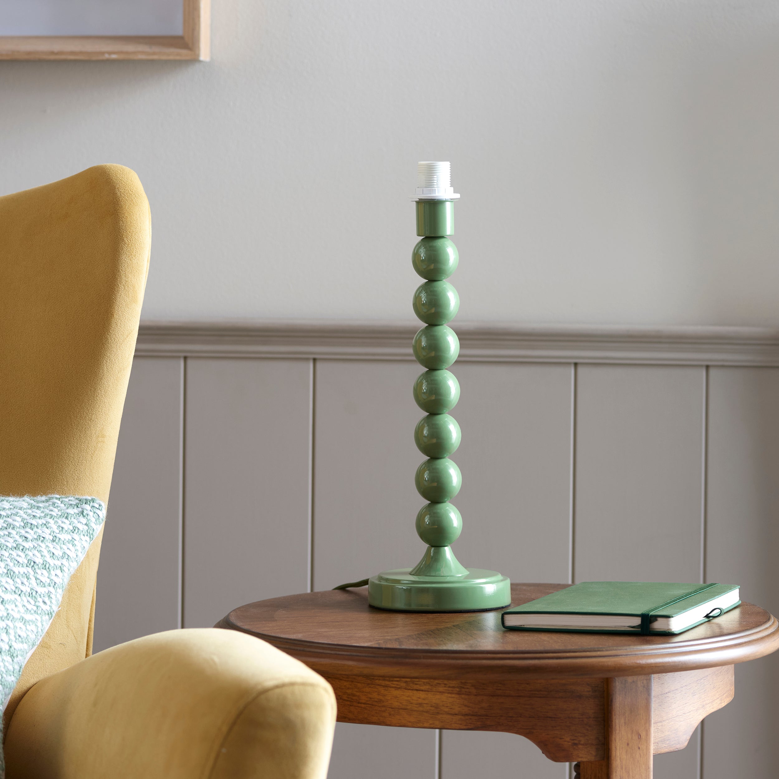 Endon Higgledy Gloss Cotswold Green Table Lamp & Ivy 25cm Vintage White Shade