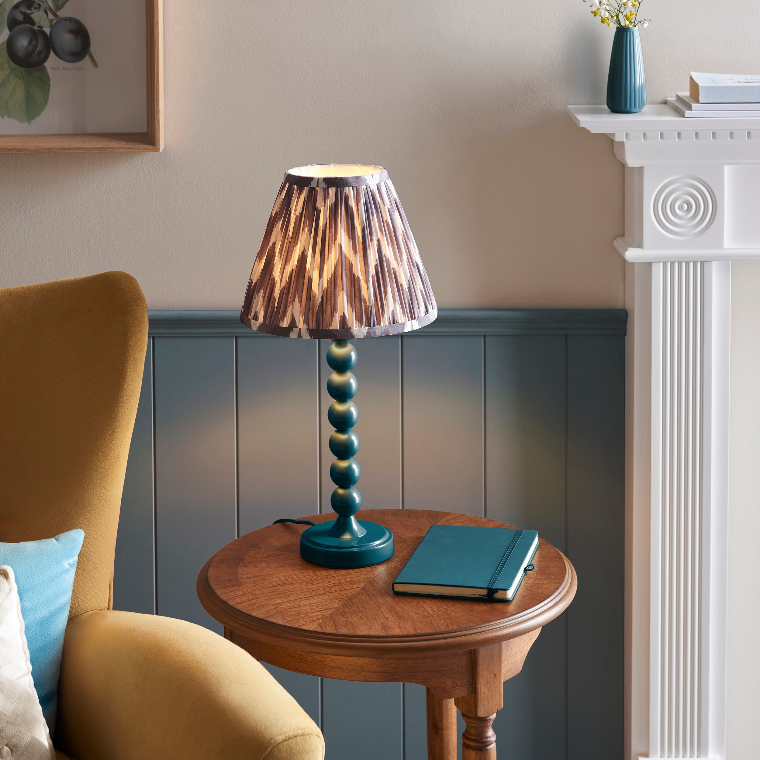 Endon Higgledy Gloss Marlin Blue Table Lamp & Zigzag 25cm Pearl Grey Shade