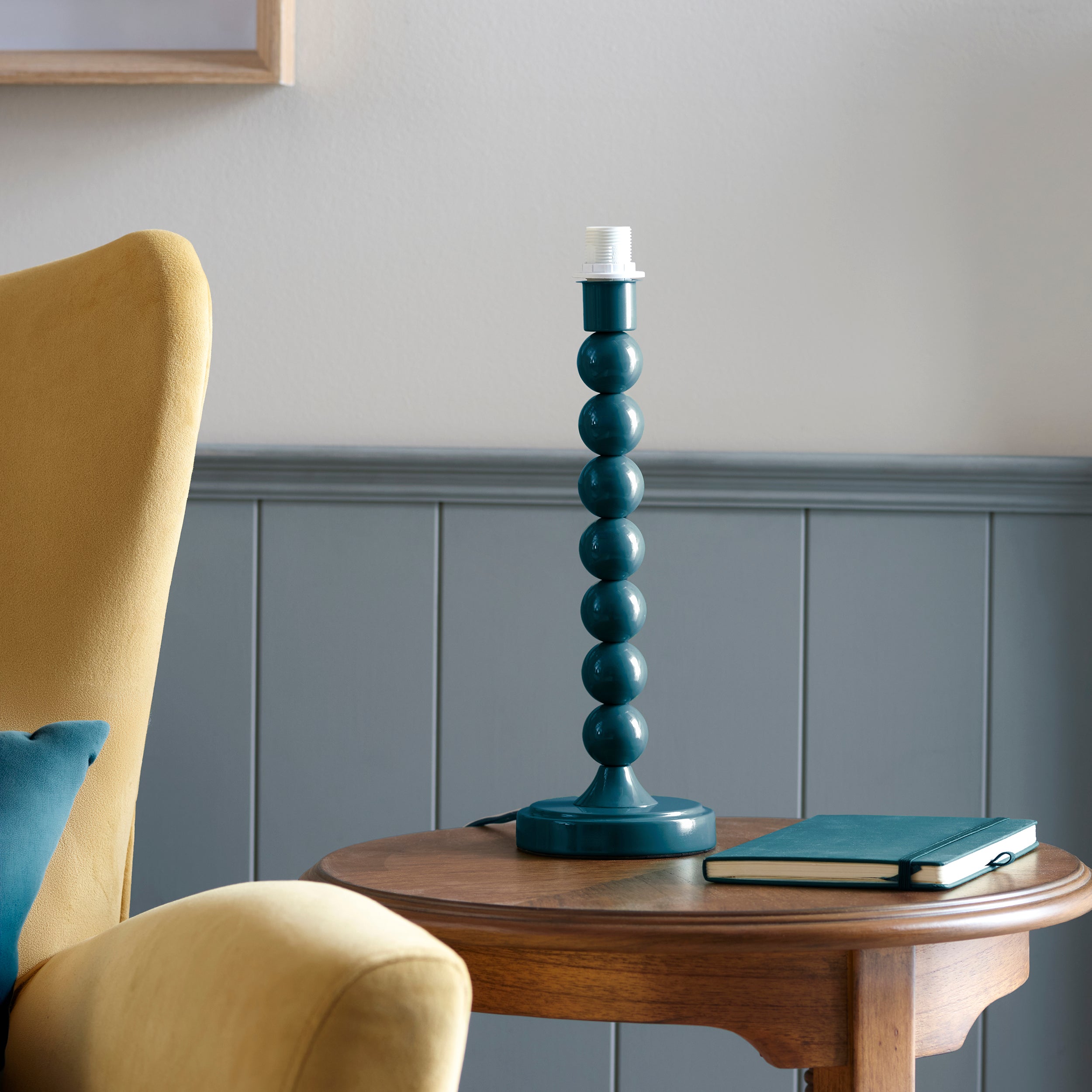 Endon Higgledy Gloss Marlin Blue Table Lamp & Ivy 25cm Vintage White Shade