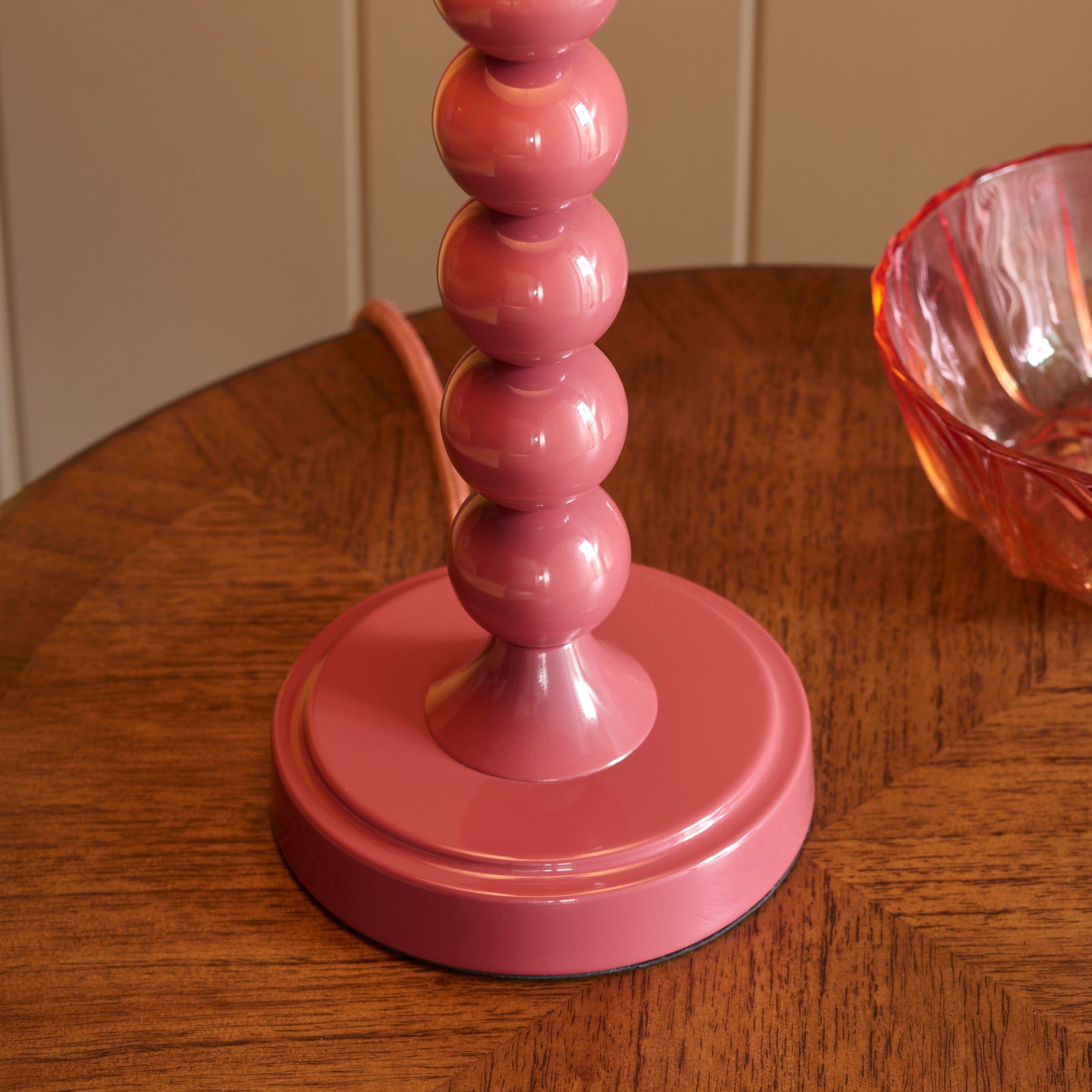 Endon Higgledy Gloss Pink Clay Table Lamp & Zigzag 25cm Cotswold Green Shade