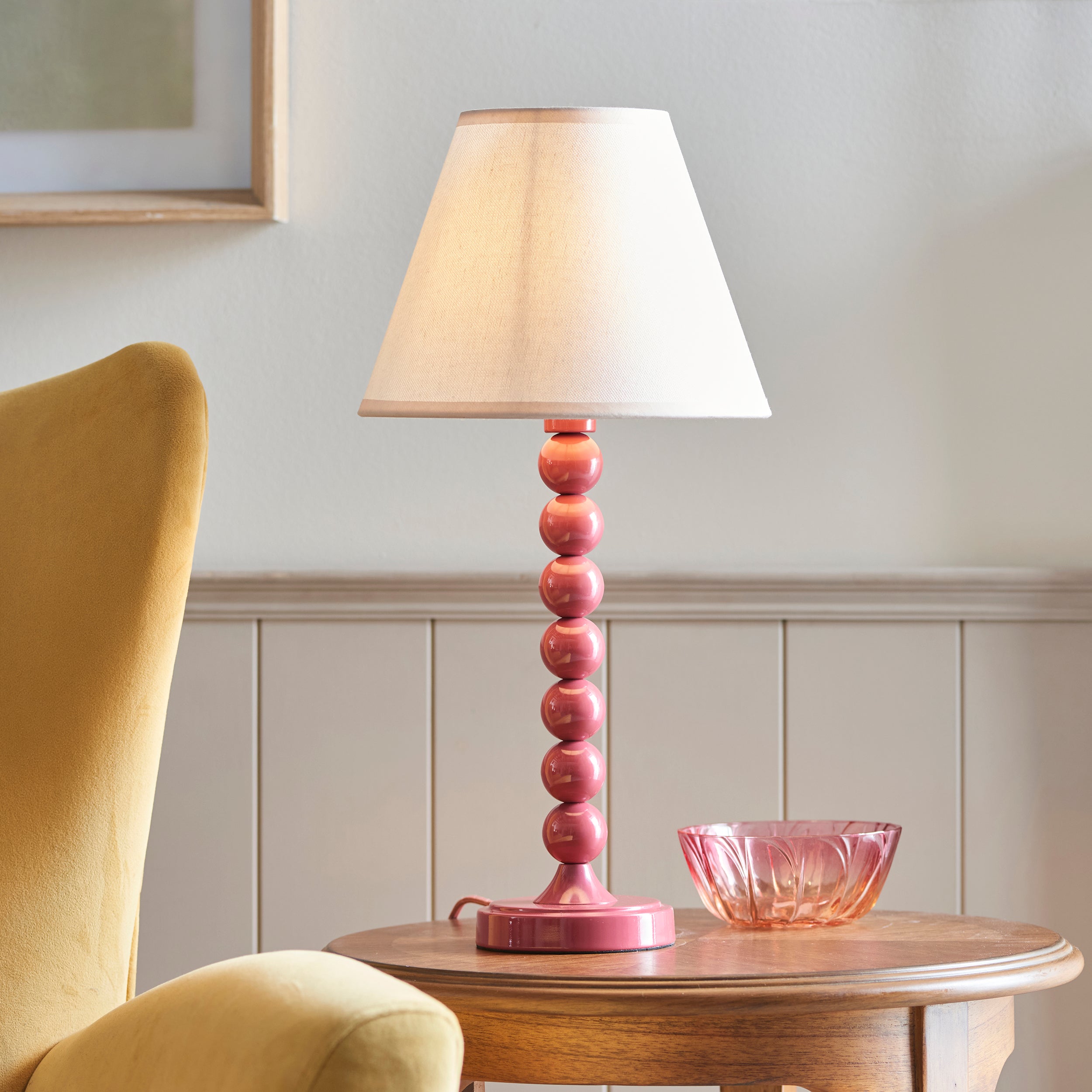 Endon Higgledy Gloss Pink Clay Table Lamp & Ivy 25cm Vintage White Shade