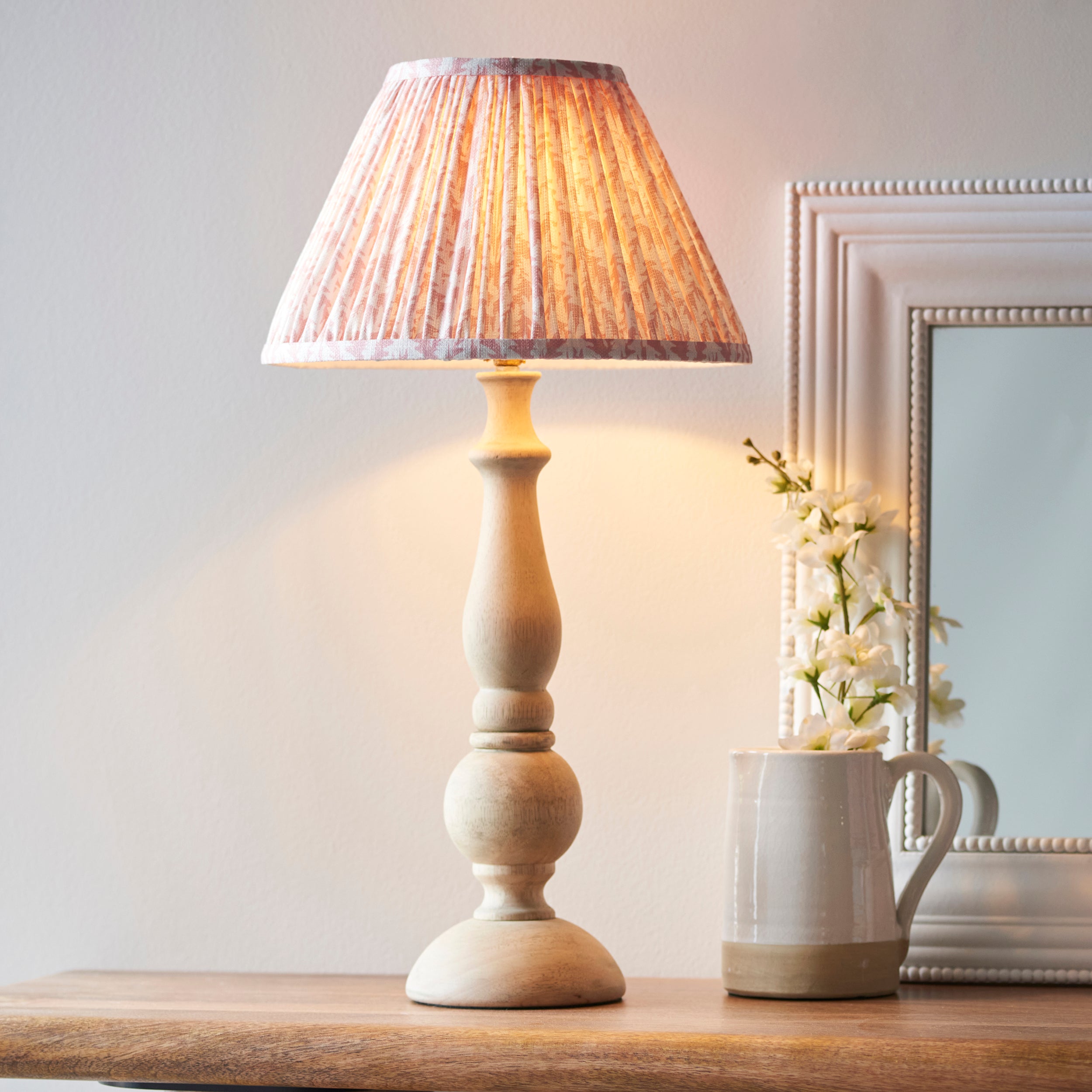 Endon Hidcote Table Lamp & Leaf 30cm Peachy Keen Shade