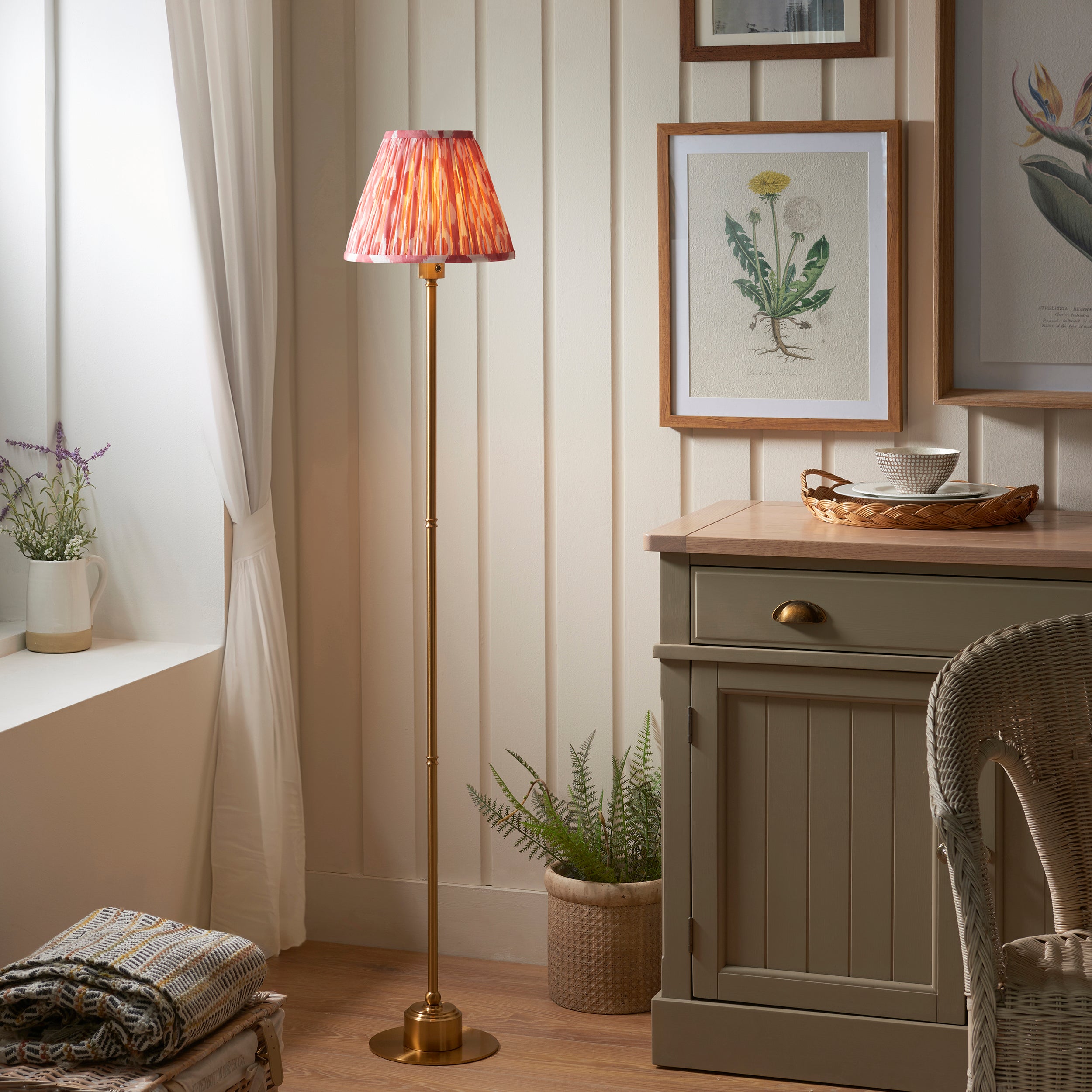 Endon Burley Rechargeable Floor Lamp & Ikat 25cm Coral Pink Shade