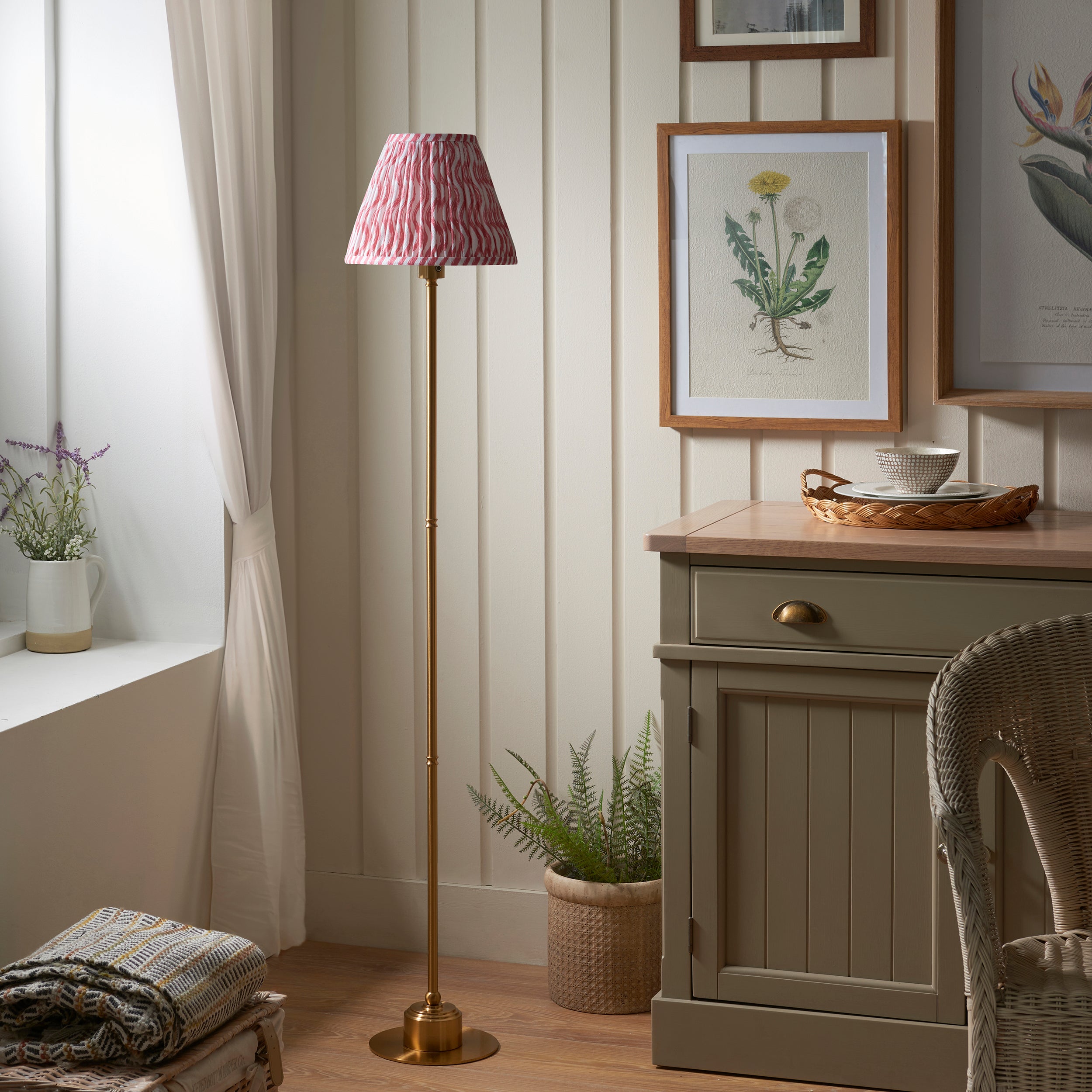 Endon Burley Rechargeable Floor Lamp & Ripple 25cm Coral Pink Shade