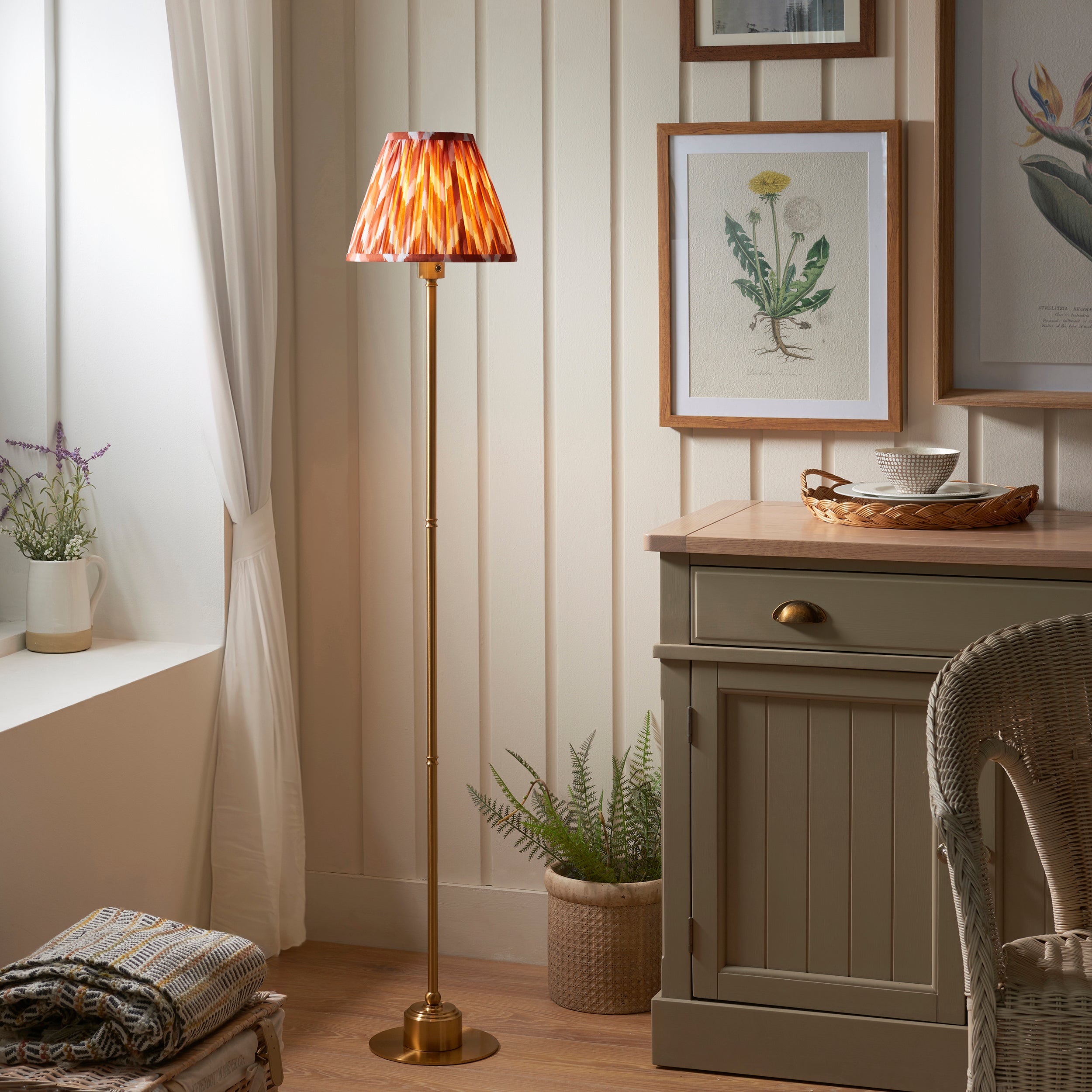 Endon Burley Rechargeable Floor Lamp & Zigzag 25cm Apricot Orange Shade