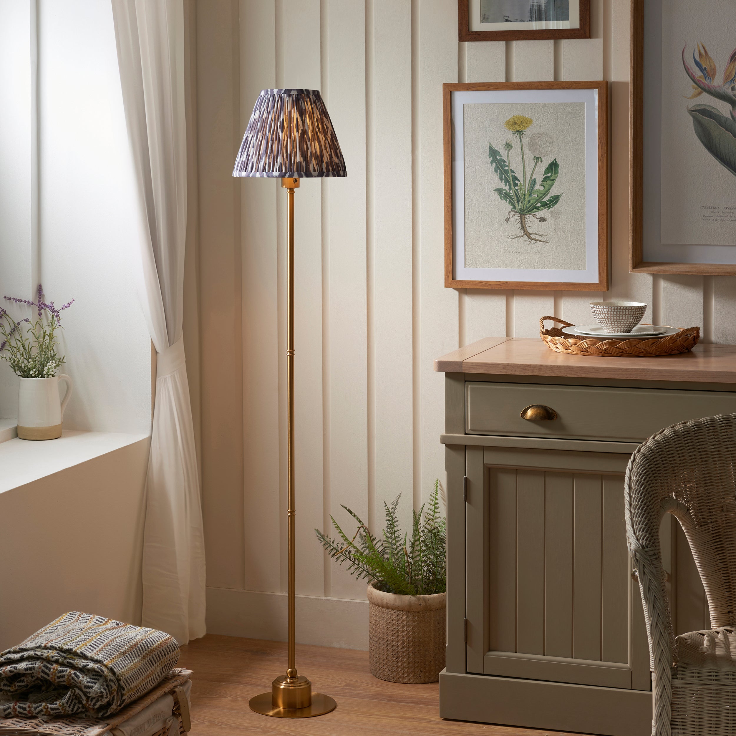 Endon Burley Rechargeable Floor Lamp & Ikat 25cm Pearl Grey Shade